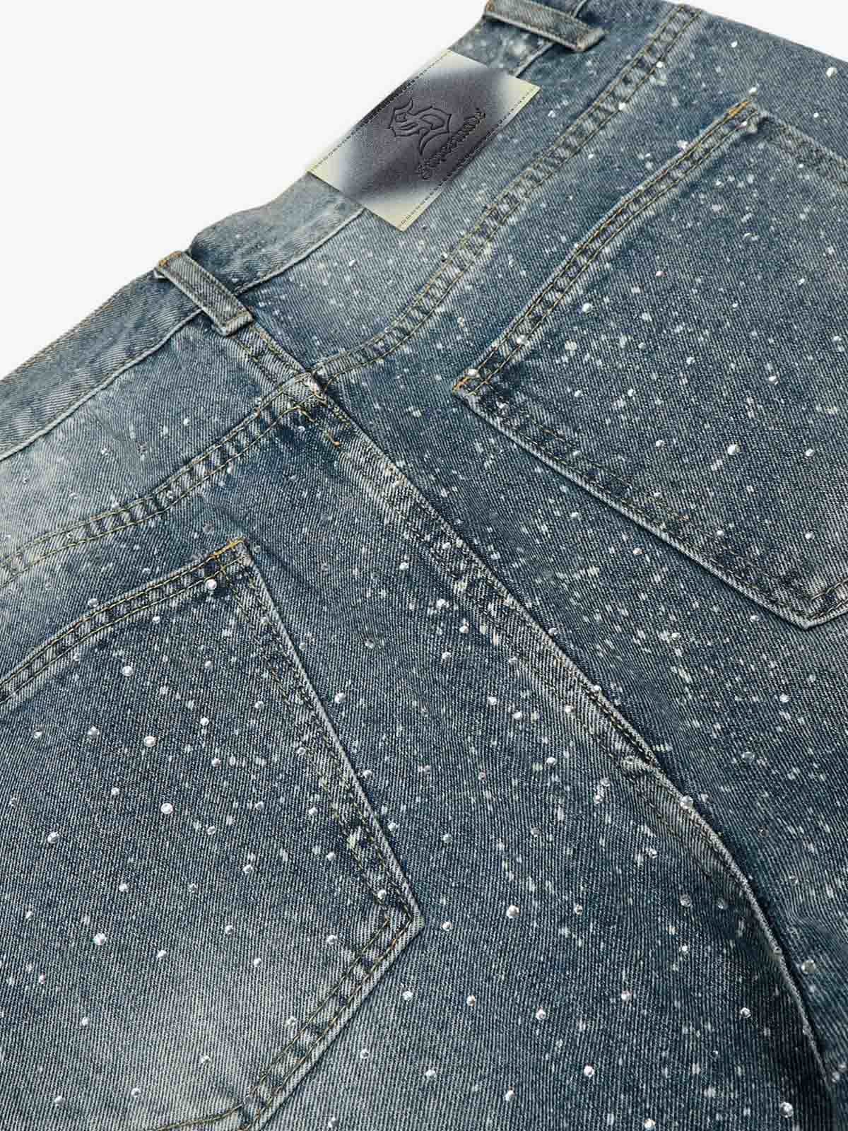 Street Distressed Washed Diamond Patch Jeans - Image 5