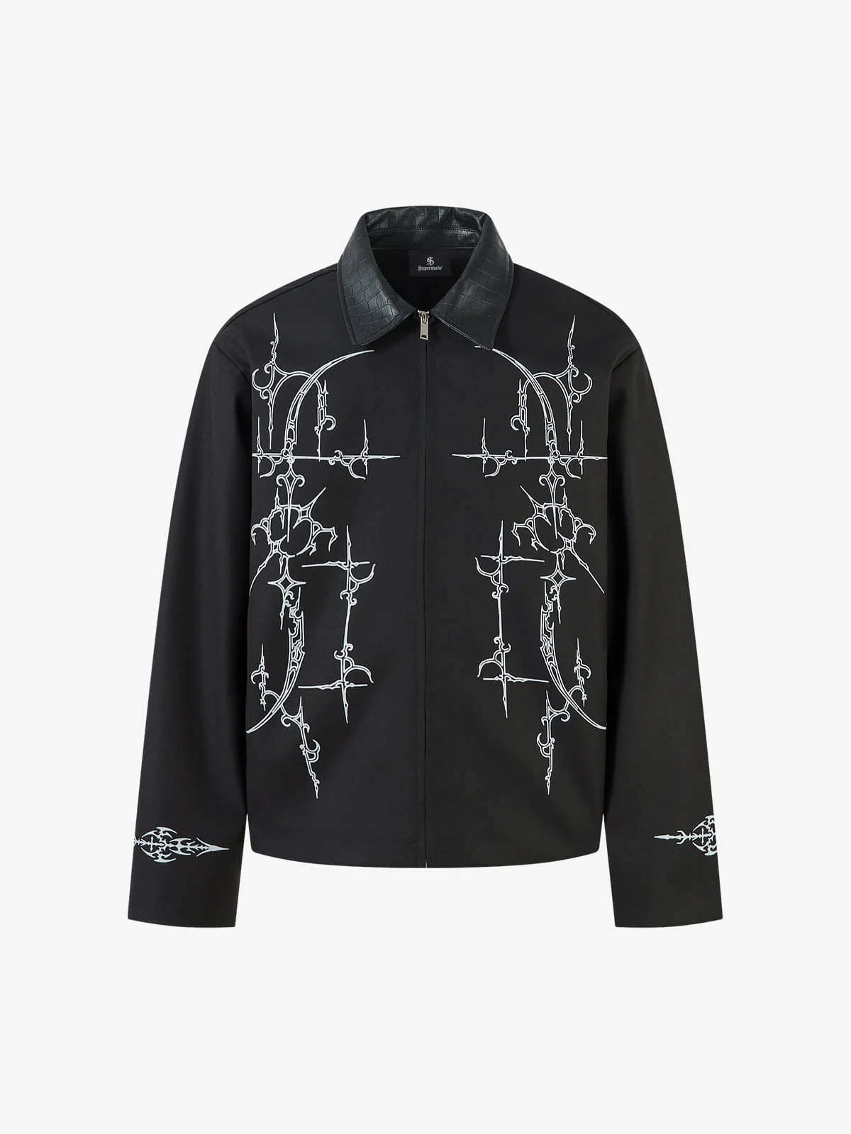Street Gothic PU Leather Collar With Thorn Print Jacket - Image 6
