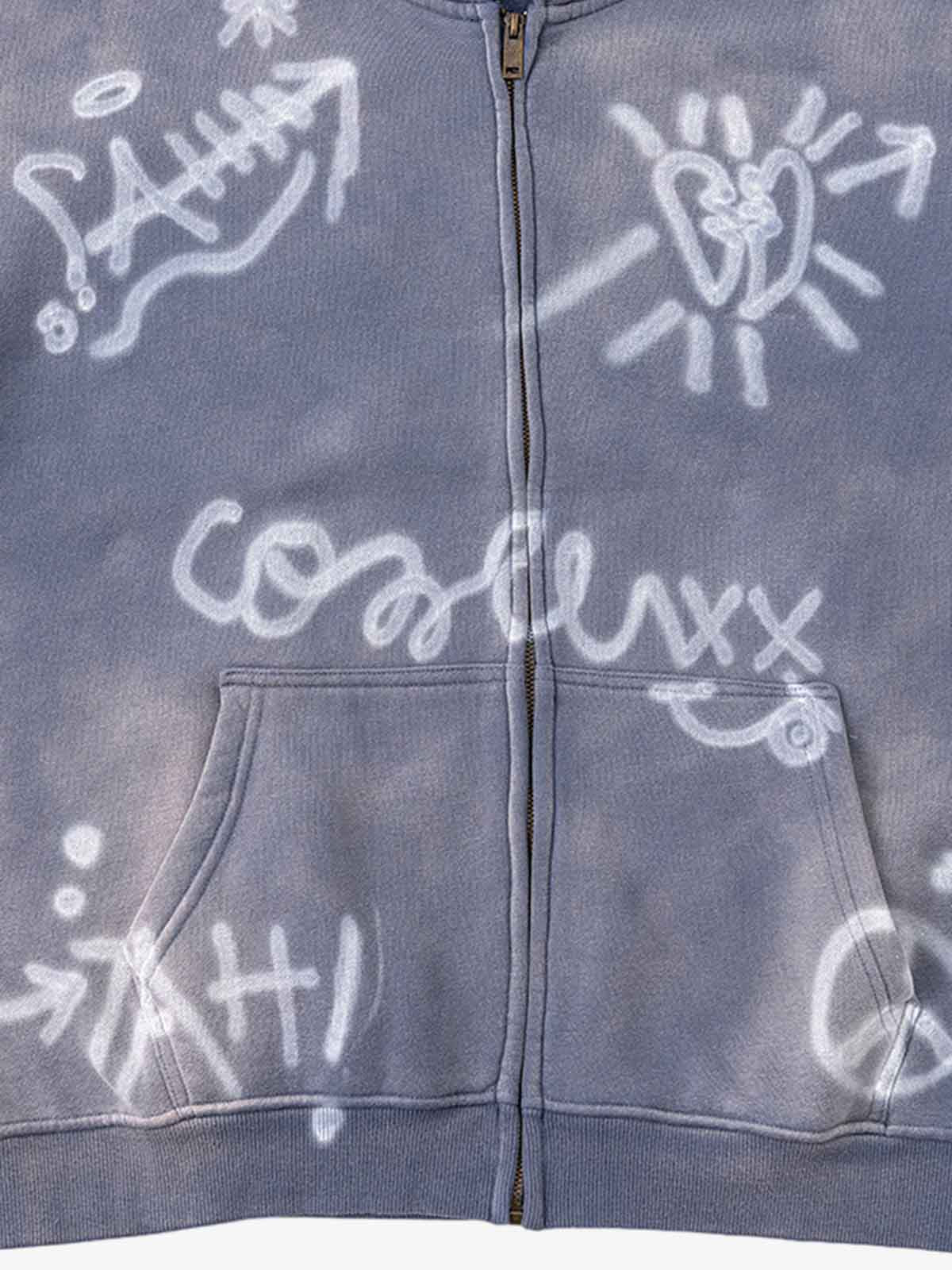 Street Graffiti Spray Print Zip Up Hoodie - Image 13