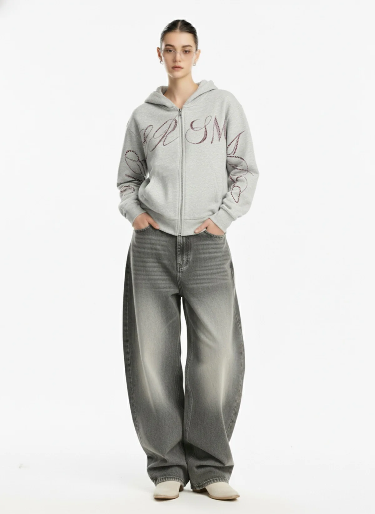 Street Hip-Hop Rhinestone Cropped Hooded Sweatshirt - Image 3