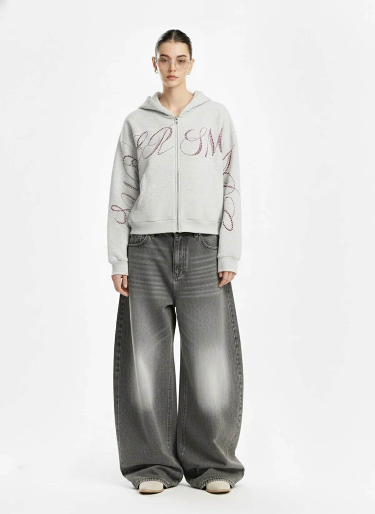 Street Hip-Hop Rhinestone Cropped Hooded Sweatshirt - Image 4
