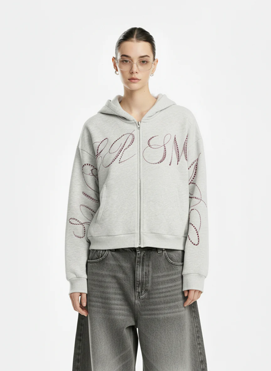 Street Hip-Hop Rhinestone Cropped Hooded Sweatshirt - Image 5