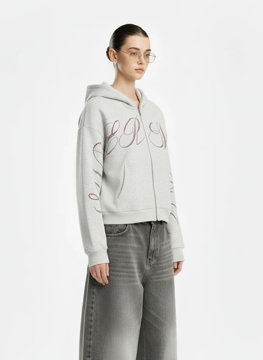 Street Hip-Hop Rhinestone Cropped Hooded Sweatshirt - Image 6