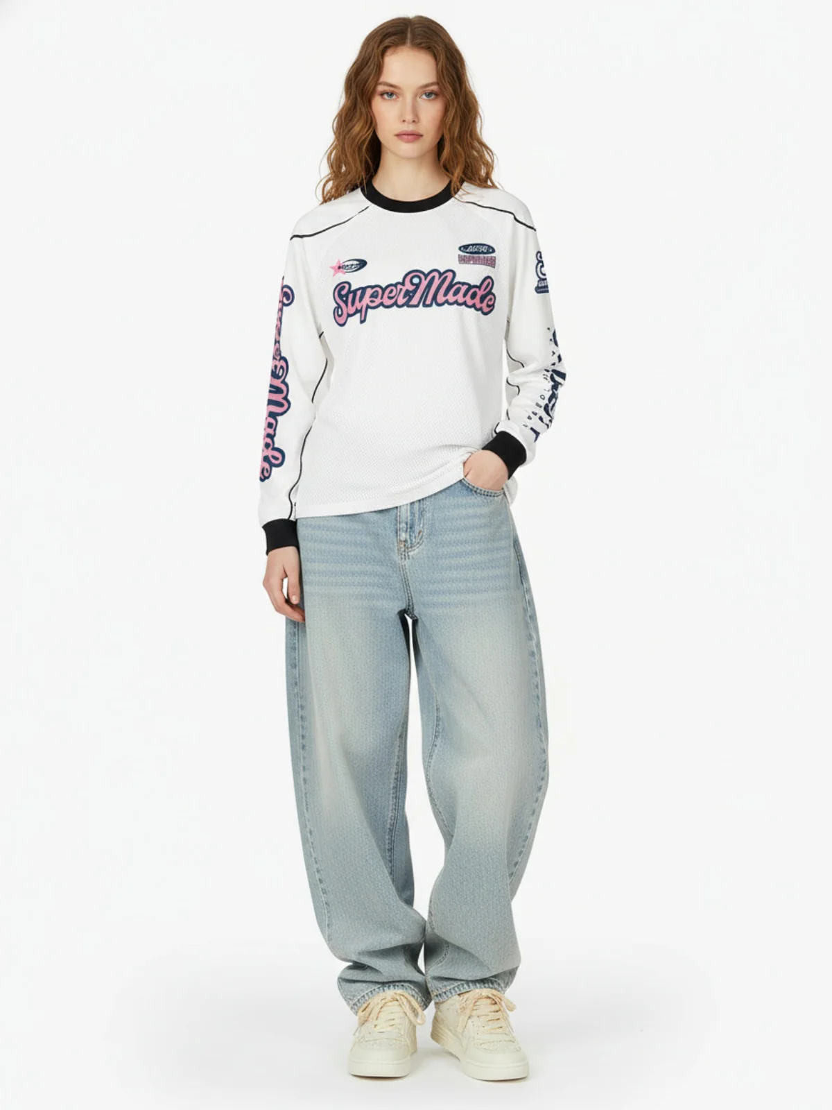Supermade Jersey Graffiti Letter Long Sleeve T-Shirt - Image 3