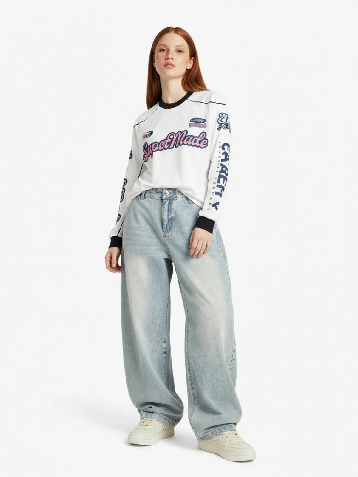 Supermade Jersey Graffiti Letter Long Sleeve T-Shirt - Image 4