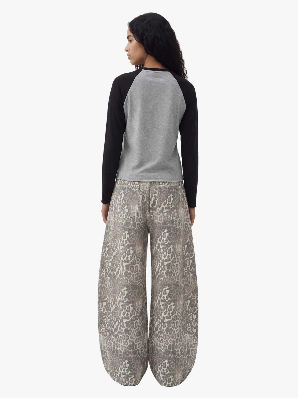 Street Leopard Camouflage Pleated Barrel Jeans - Image 5