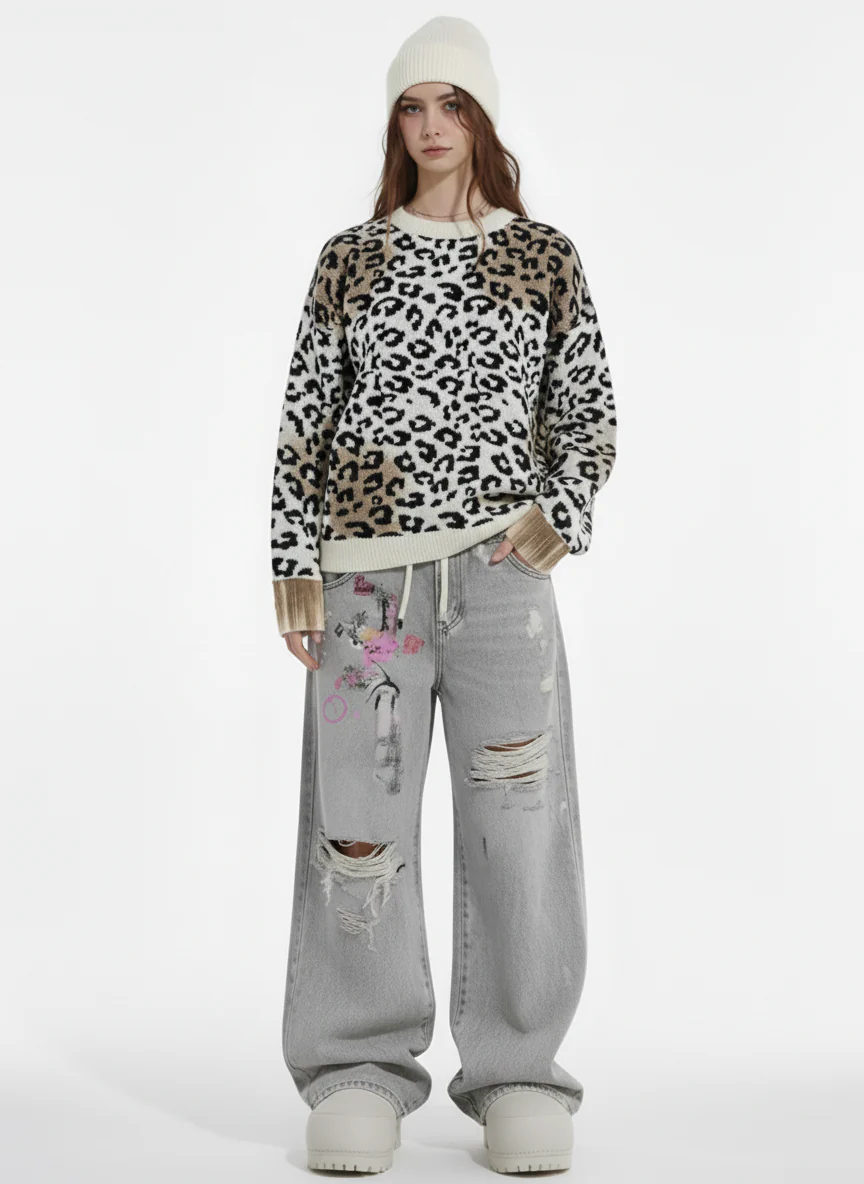 Street Leopard Print Knit Sweater - Image 5