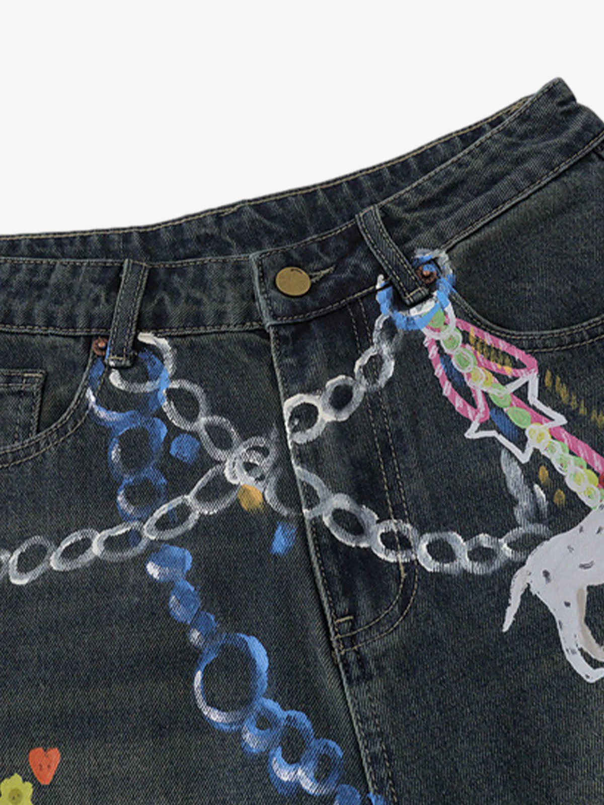 Street Painting Graffiti Denim Jorts - 2476 - Image 3