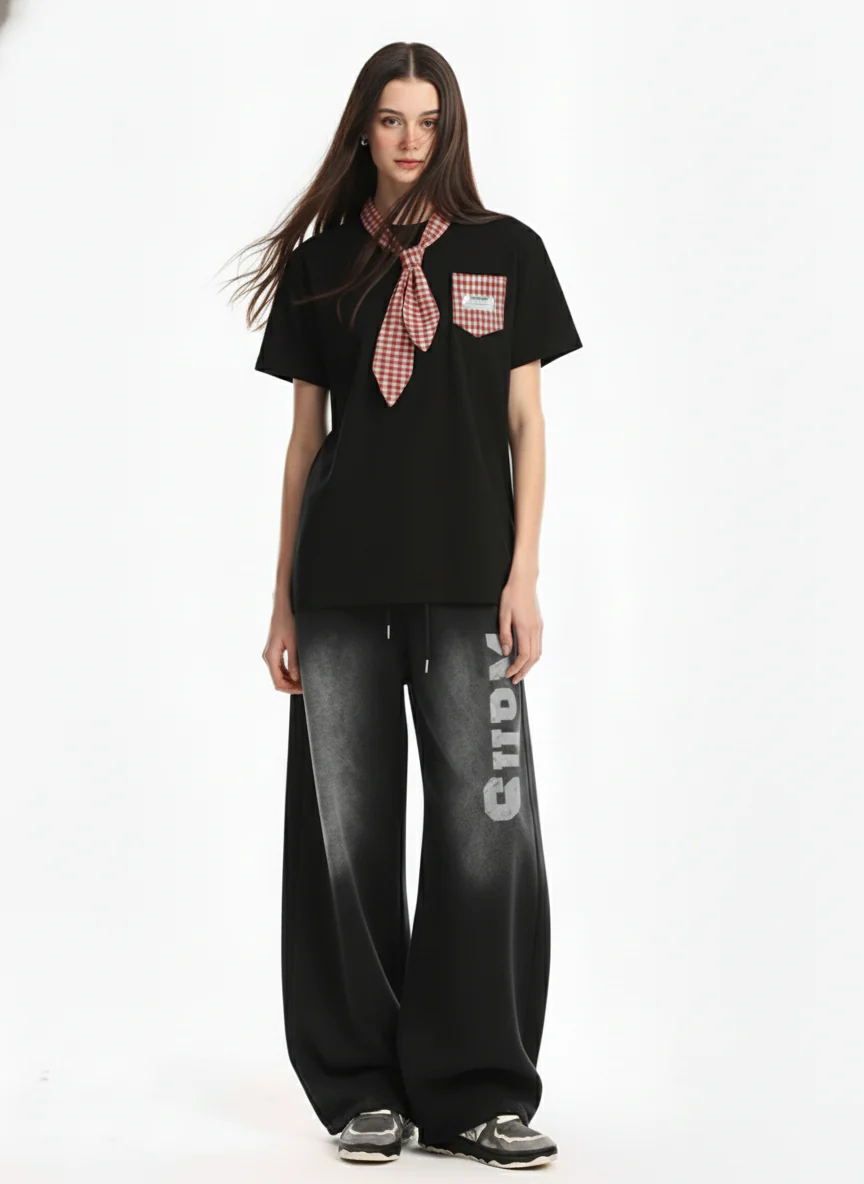 Street Plaid Tie Short Sleeve T-Shirt - Image 3