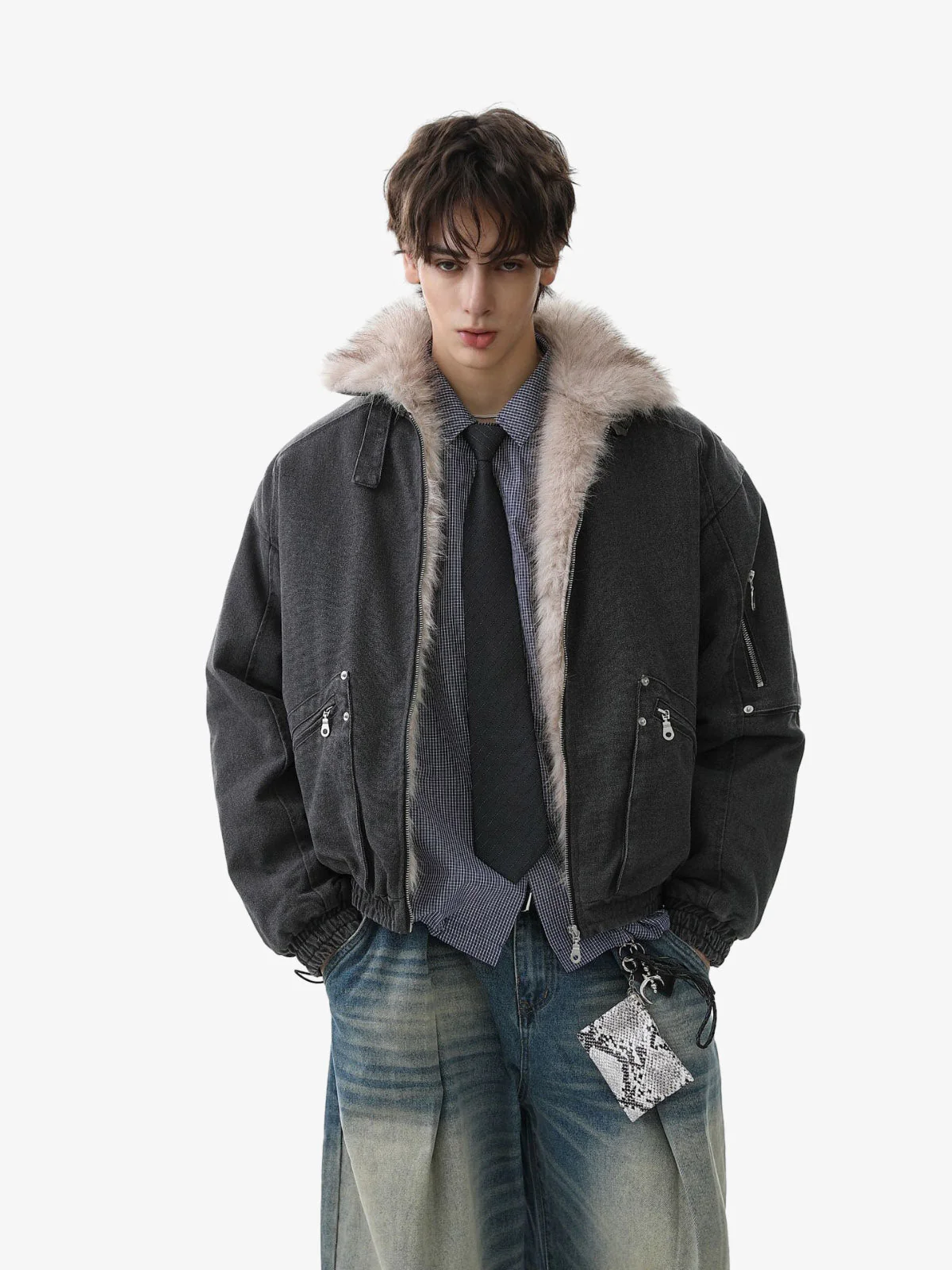Pocket Zip Up Fur Collar Work Quilted Jacket - Image 5