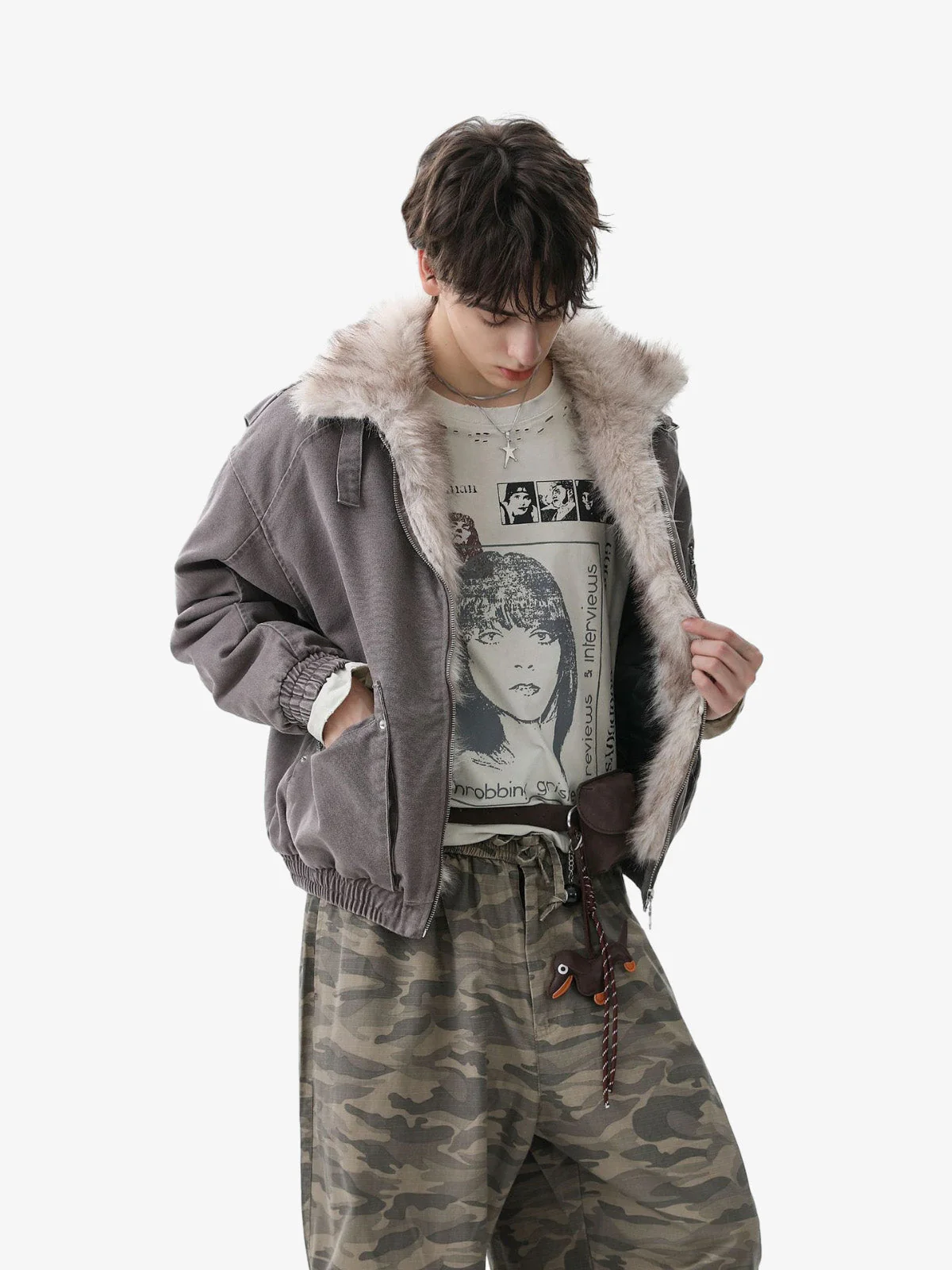 Pocket Zip Up Fur Collar Work Quilted Jacket - Image 6