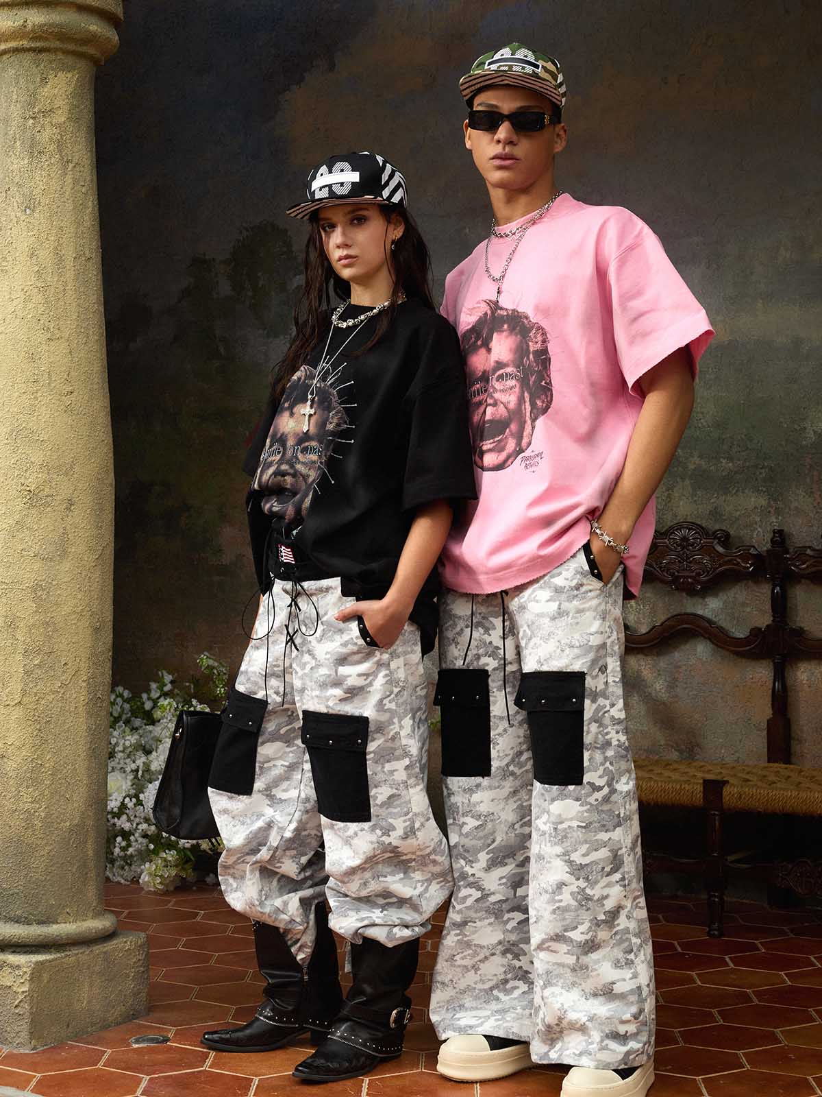 Street Retro Fun Portrait Print T-shirt - Image 6