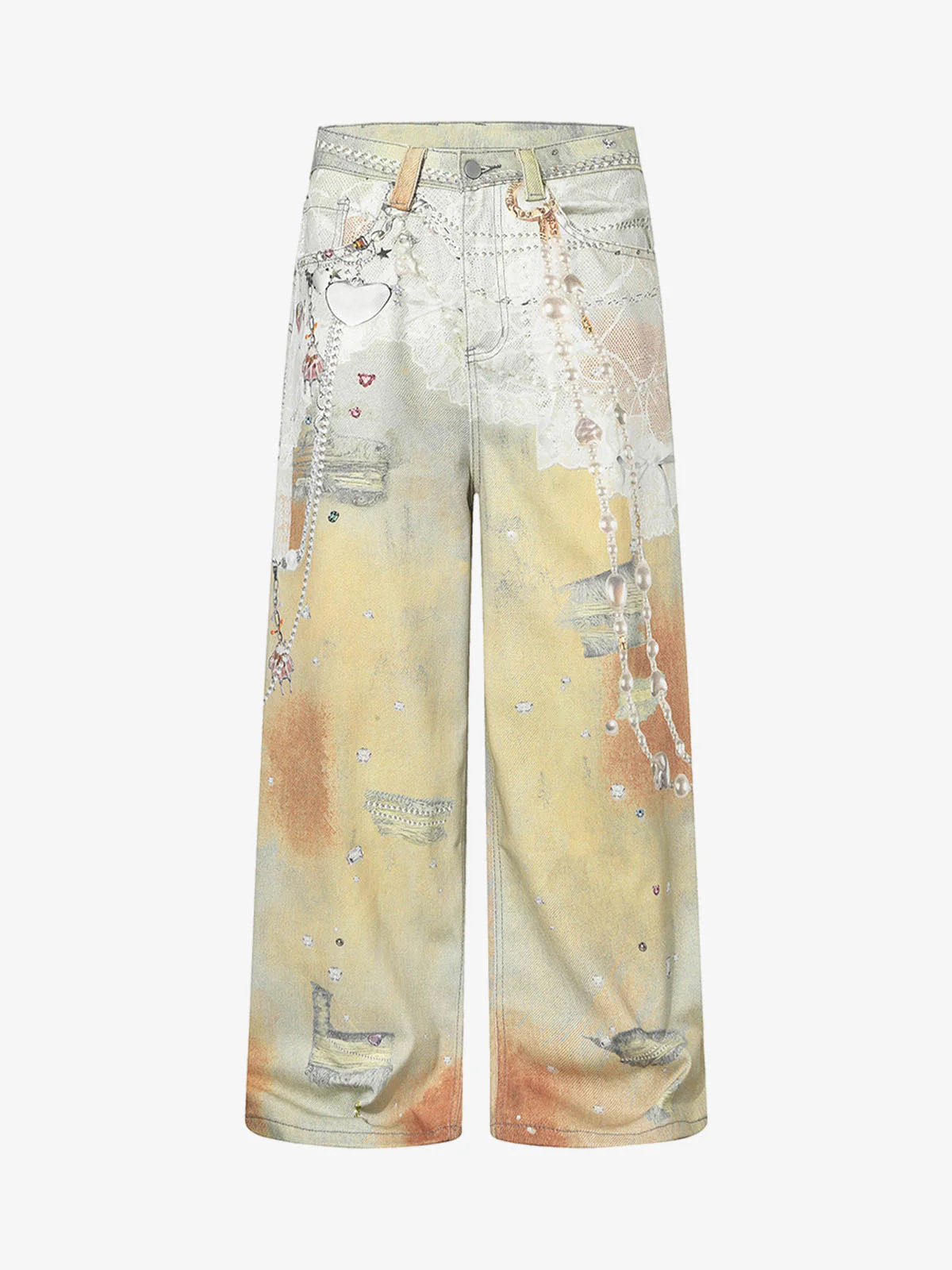 Street Tie-Dye Distressed Chain Detail 3D Printed Jeans - Image 4