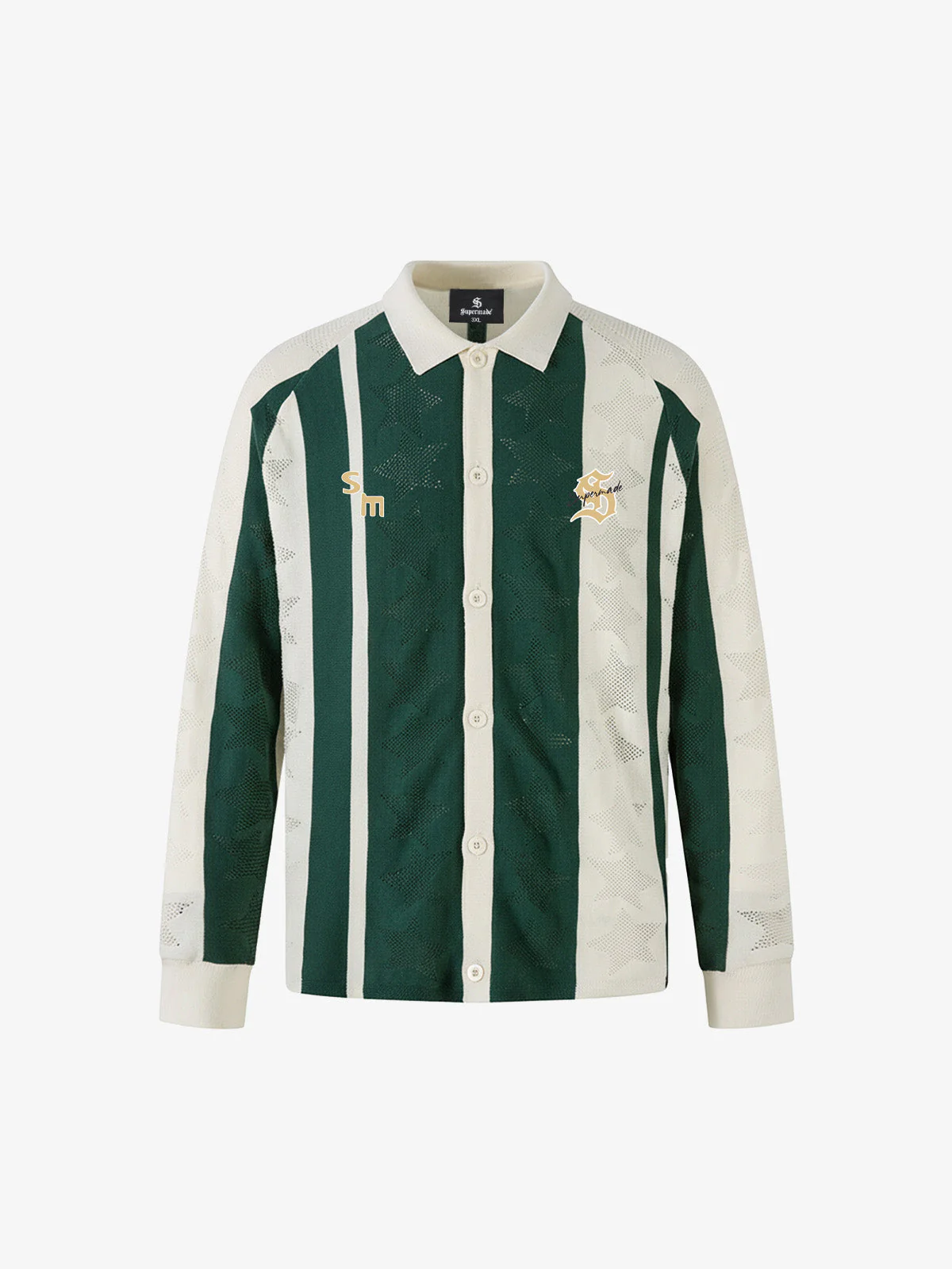 Striped Color-Block Knit Button-Up Cardigan