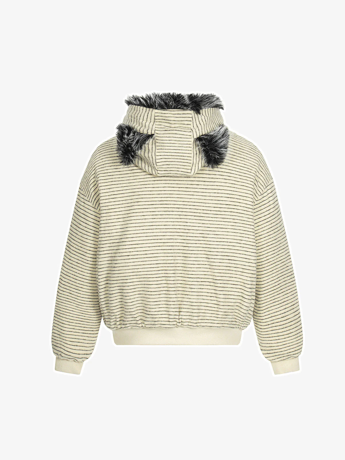 Striped Knit Faux Fur Lined Zip Up Hoodie - Image 3