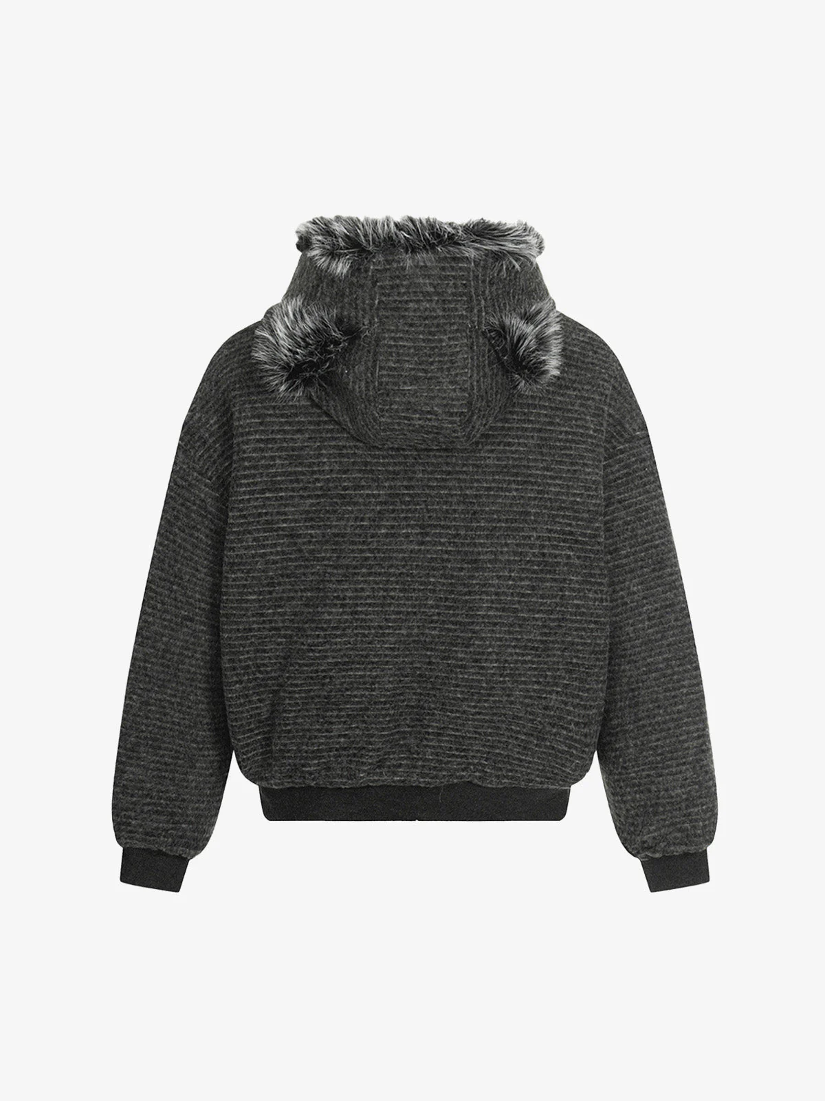 Striped Knit Faux Fur Lined Zip Up Hoodie - Image 4