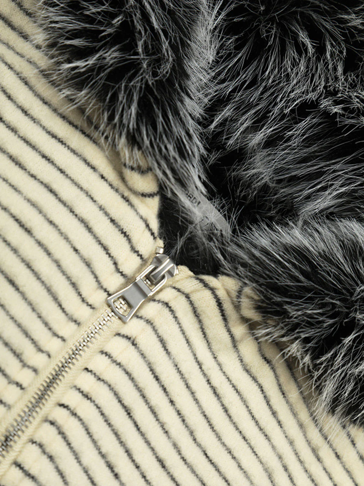 Striped Knit Faux Fur Lined Zip Up Hoodie - Image 5