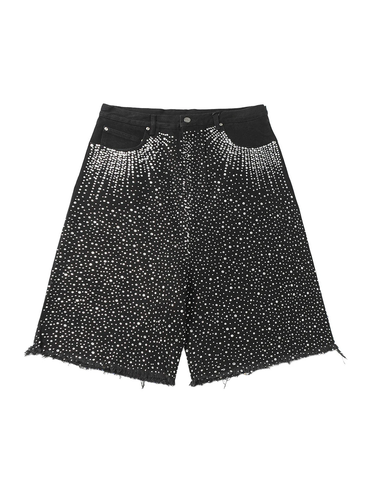 Retro Washed Rhinestone Raw Edge Denim Shorts - 2419