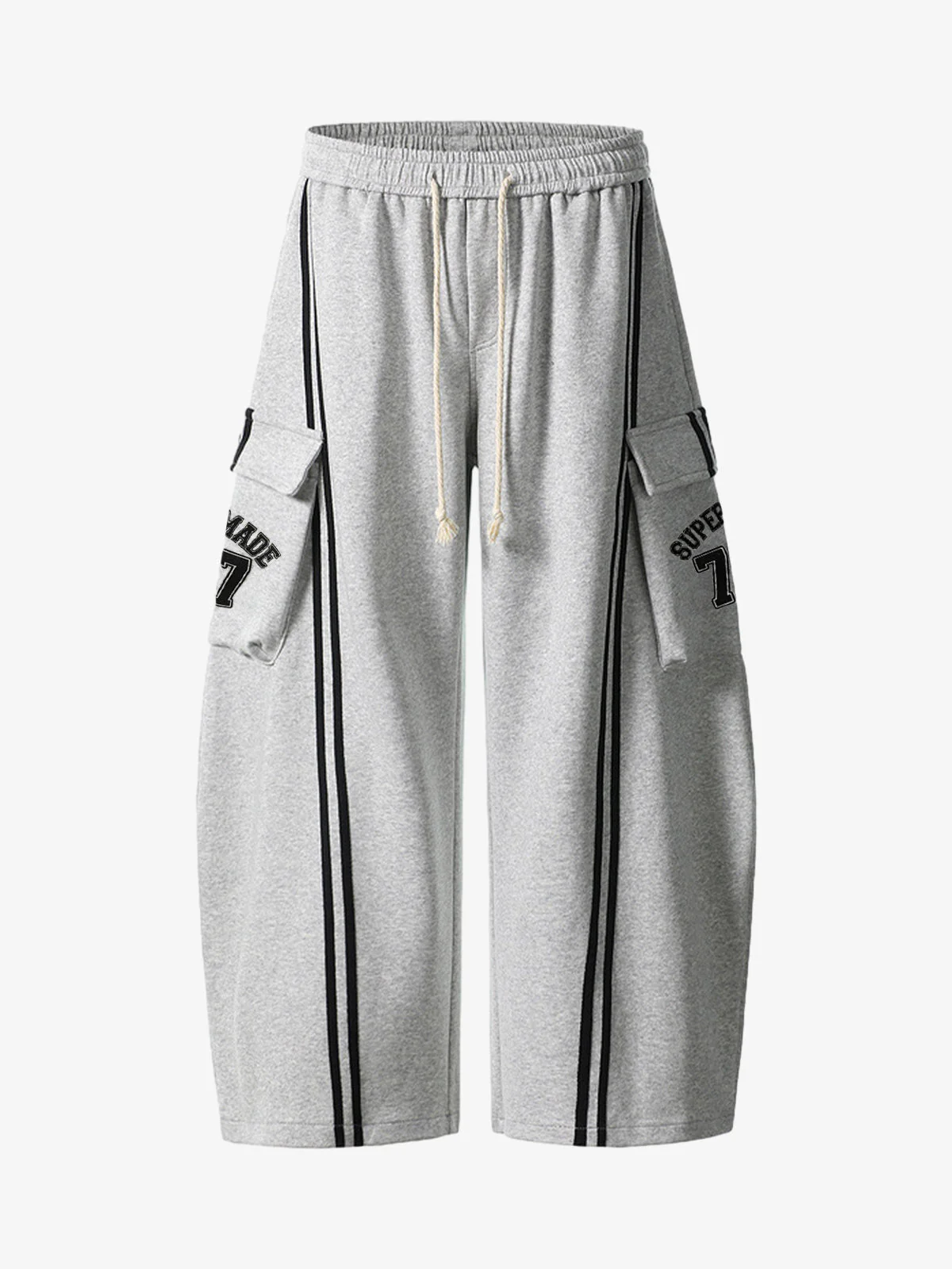 Cotton Web Stitching Letter Print Drawstring Barrel Pants - Image 6