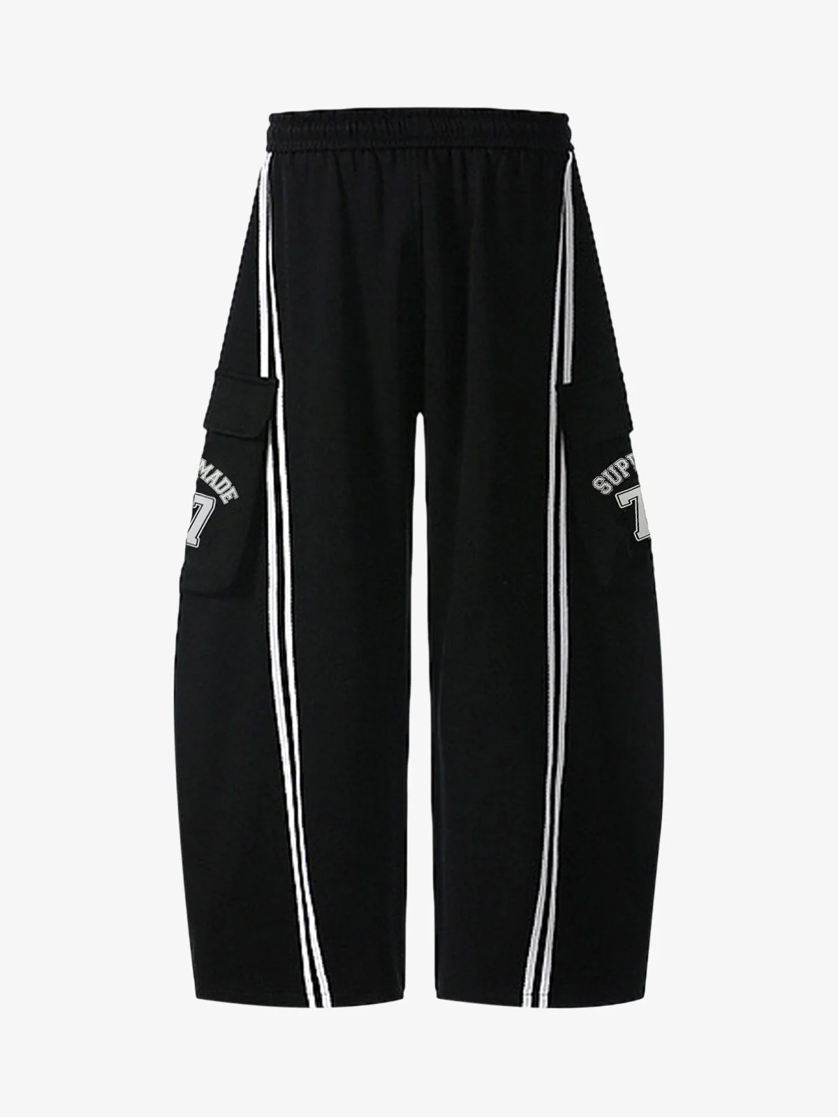 Cotton Web Stitching Letter Print Drawstring Barrel Pants - Image 8