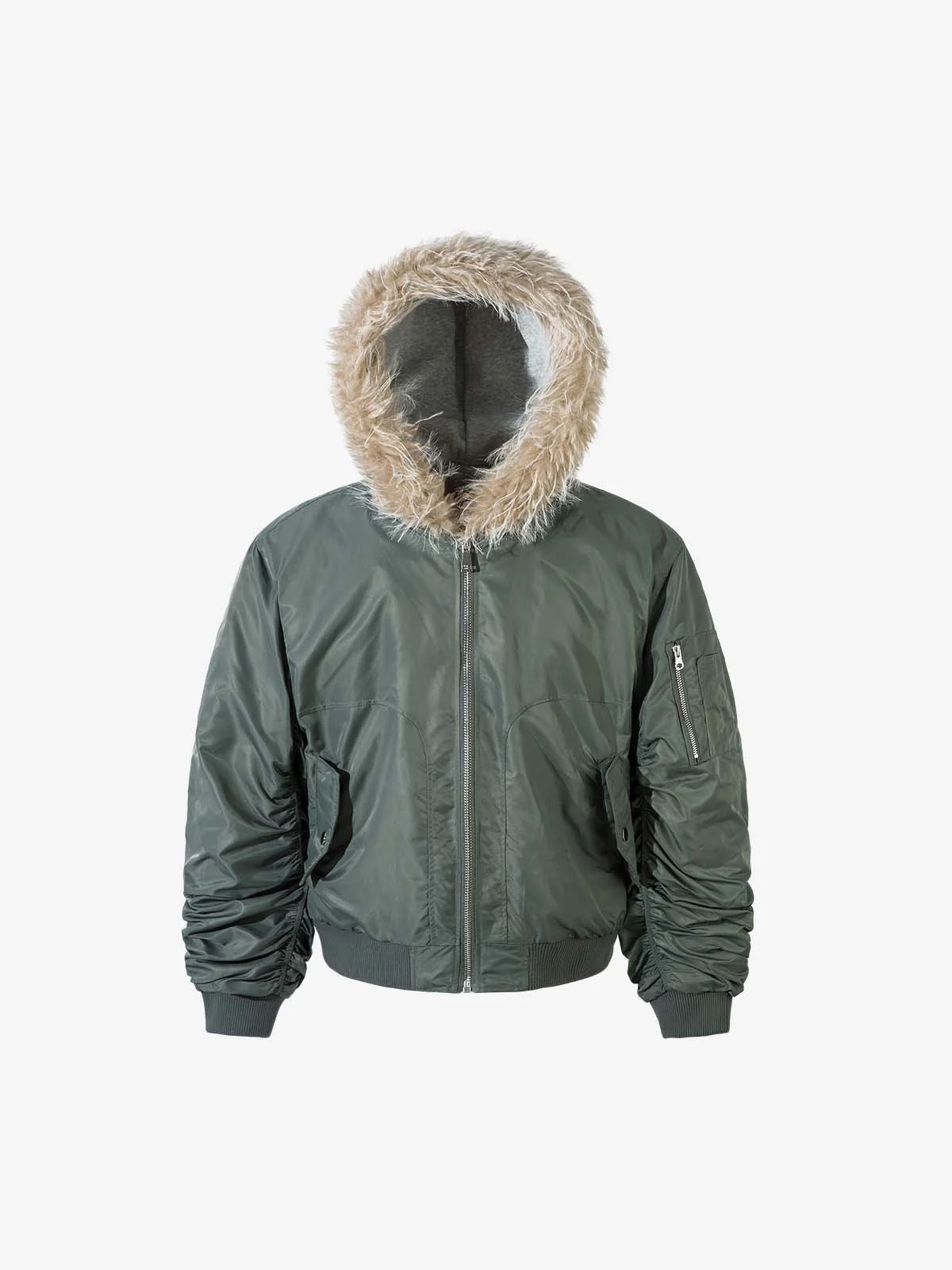 Vintage Fur Hood Padded Zip Up Bomber Jacket - Image 6