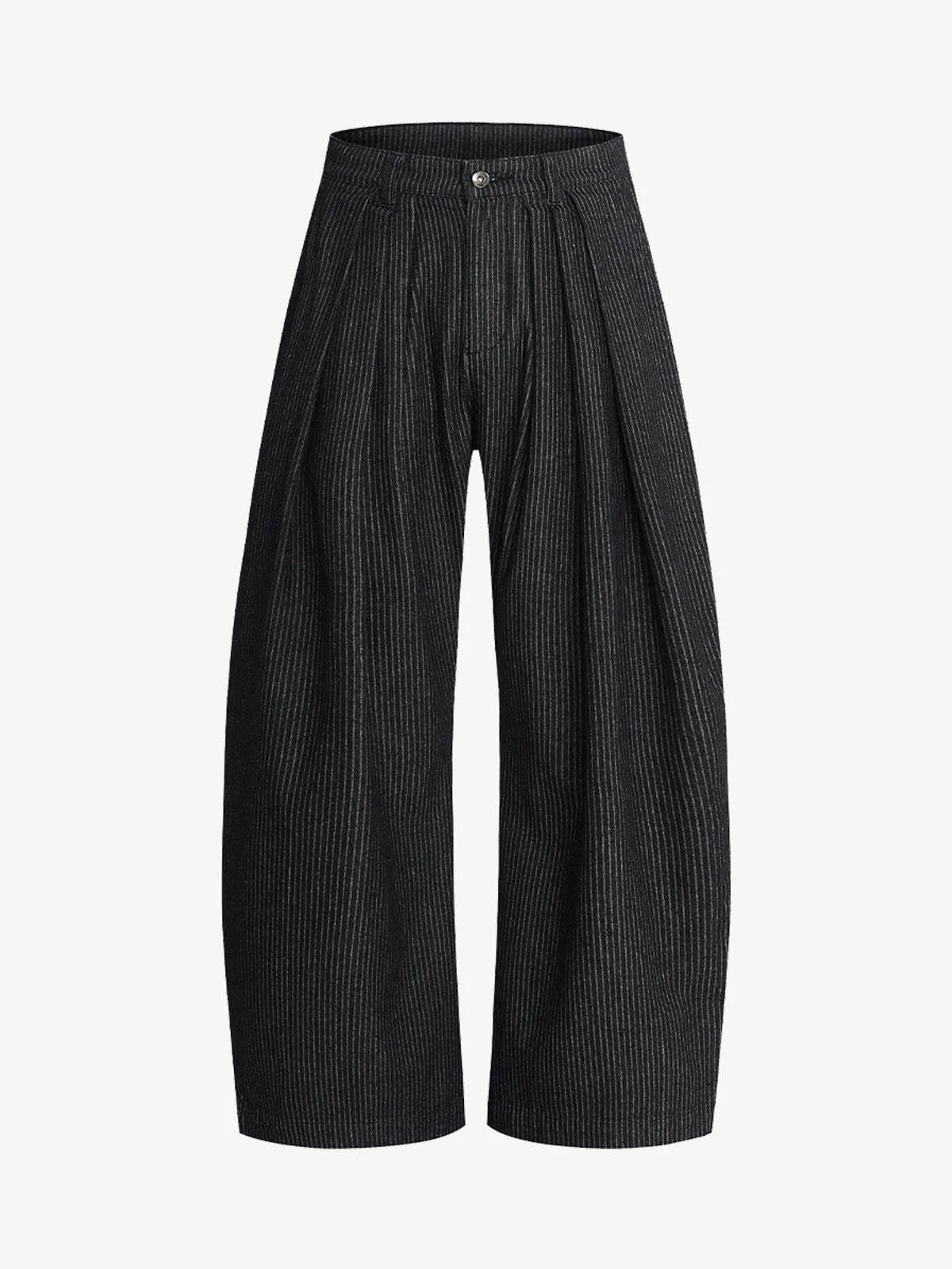 Vintage Pinstripe Pleated Wide-Leg Barrel Pants - Image 2
