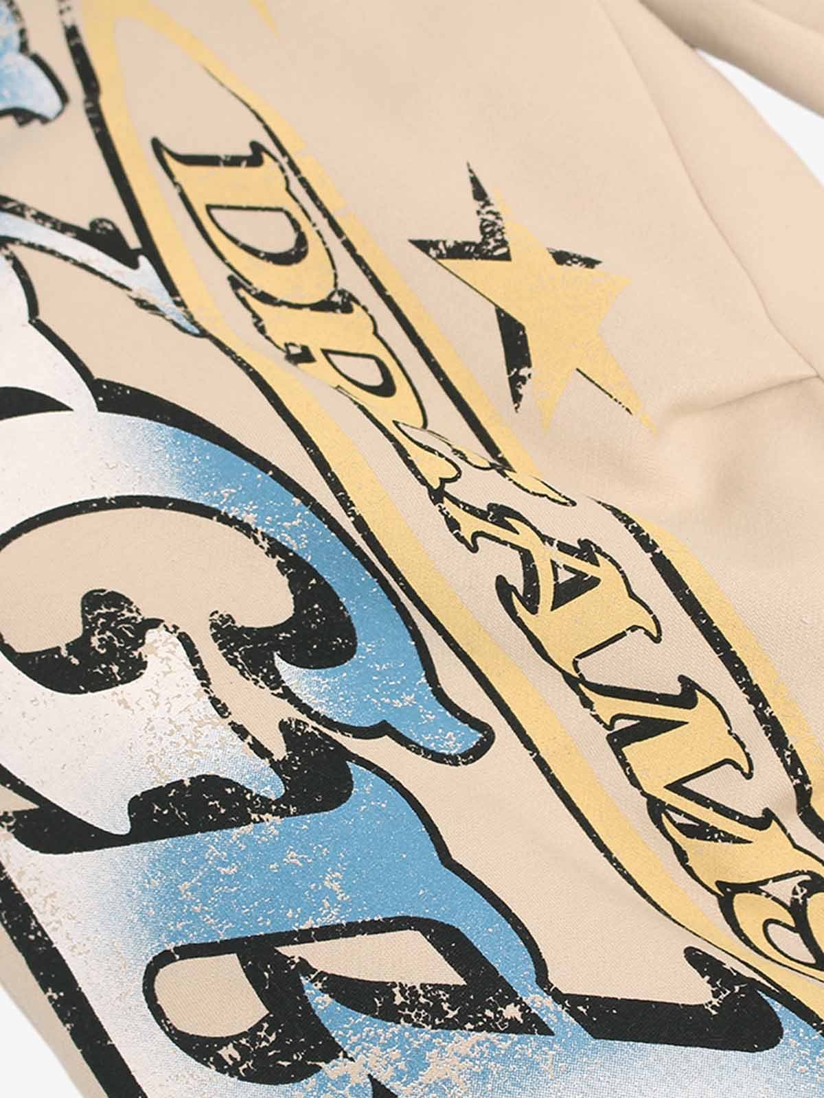 Retro Fleece-Lined Letter Graffiti Print Baggy Sweatpants - Image 8