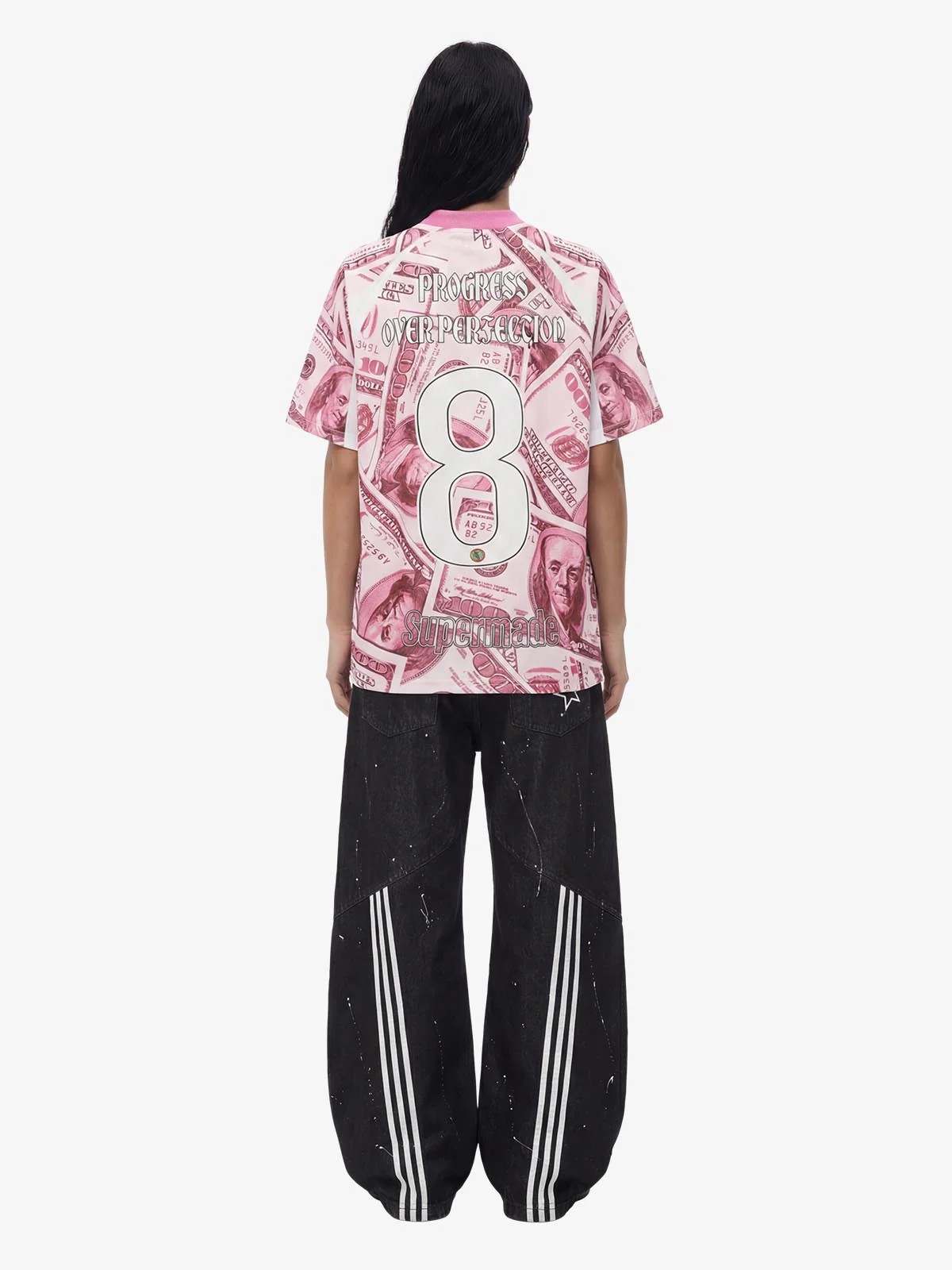 Supermade Money Print V-Neck Jersey T-Shirt - Image 5
