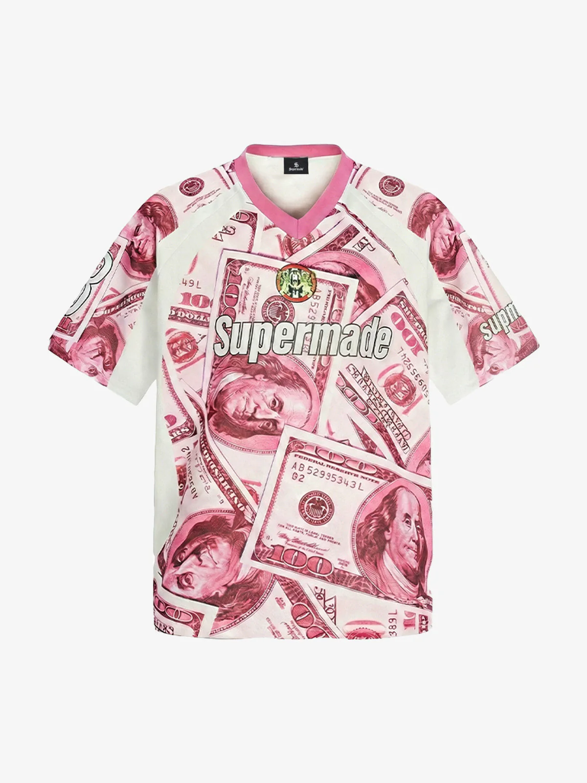 Supermade Money Print V-Neck Jersey T-Shirt - Image 6