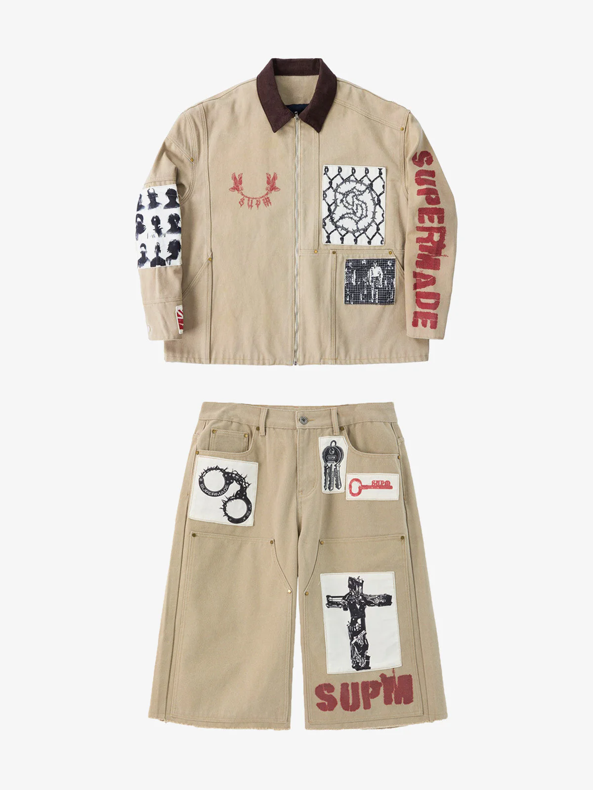 Supermade Multi-Element Appliqué Patchwork Denim Suit - Image 2