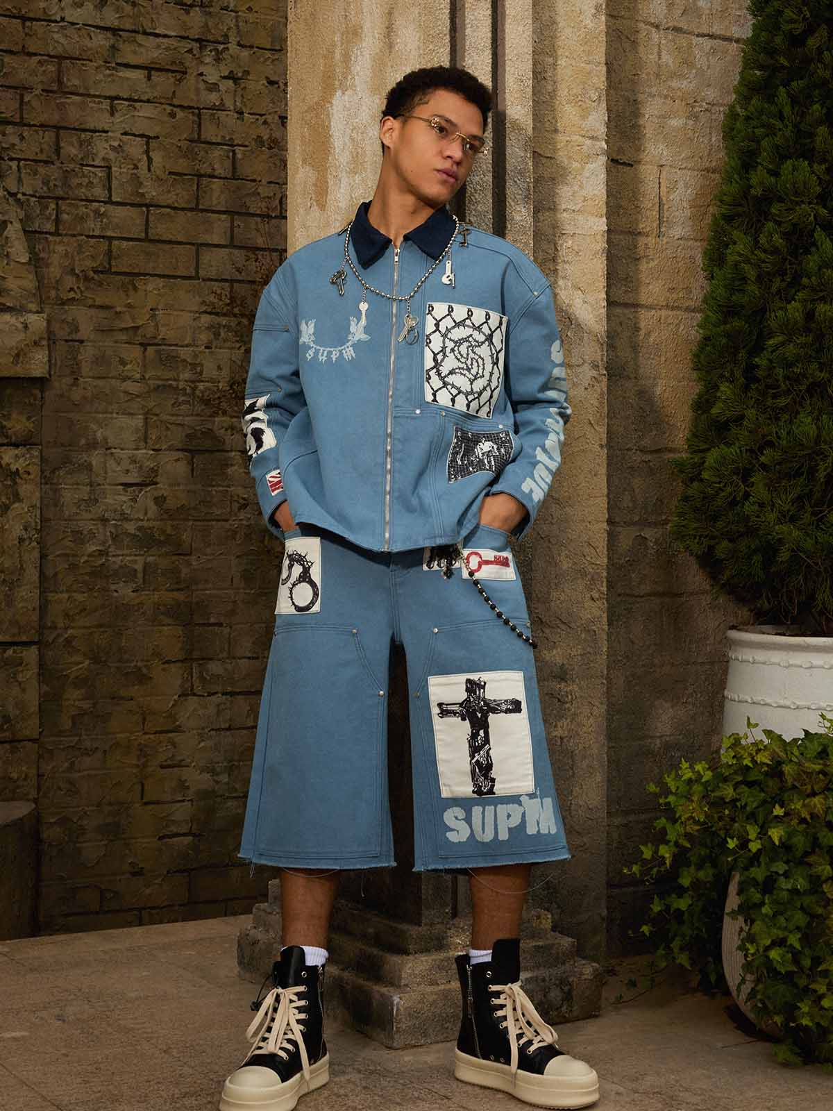 Supermade Multi-Element Appliqué Patchwork Denim Suit - Image 5