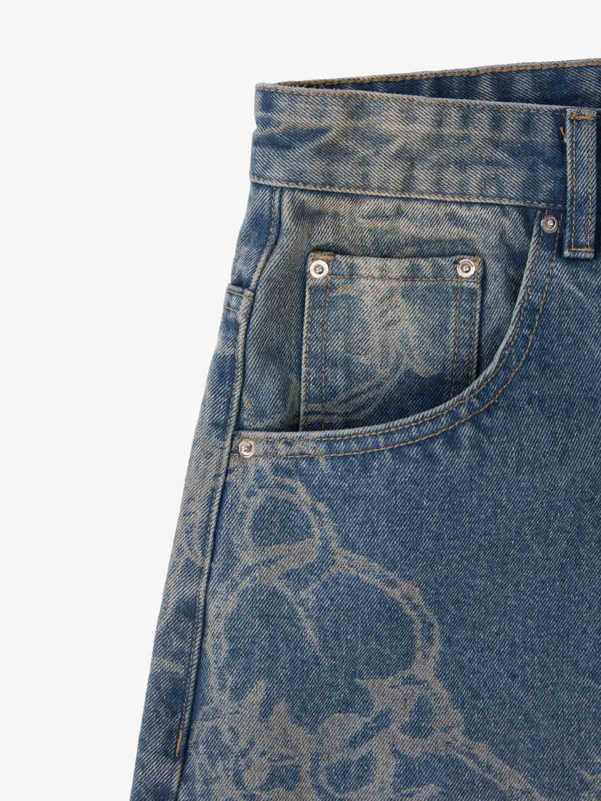 Original Retro Thorn and Key Pattern Laser-Burnout Baggy Jeans - Image 17