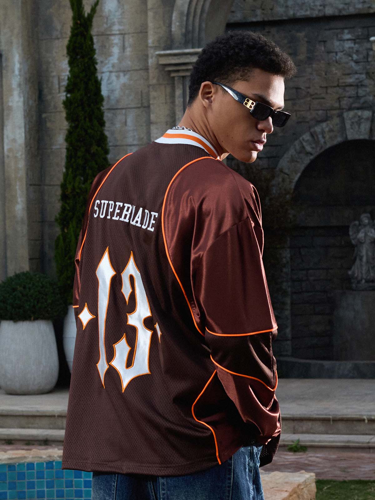 Supermade V-Neck American Gothic Font Satin Mesh Jersey - Image 20