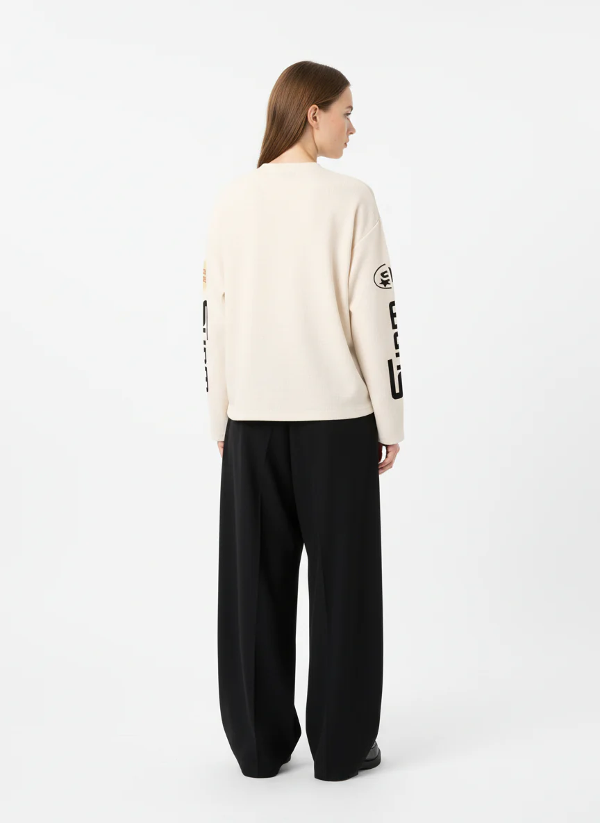 Textured Waffle SUPM Letter Graphic Long Sleeve T-Shirt - Image 7