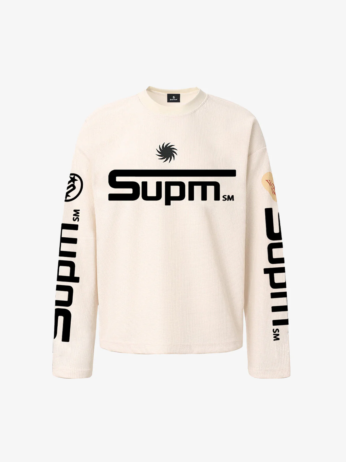 Textured Waffle SUPM Letter Graphic Long Sleeve T-Shirt - Image 9