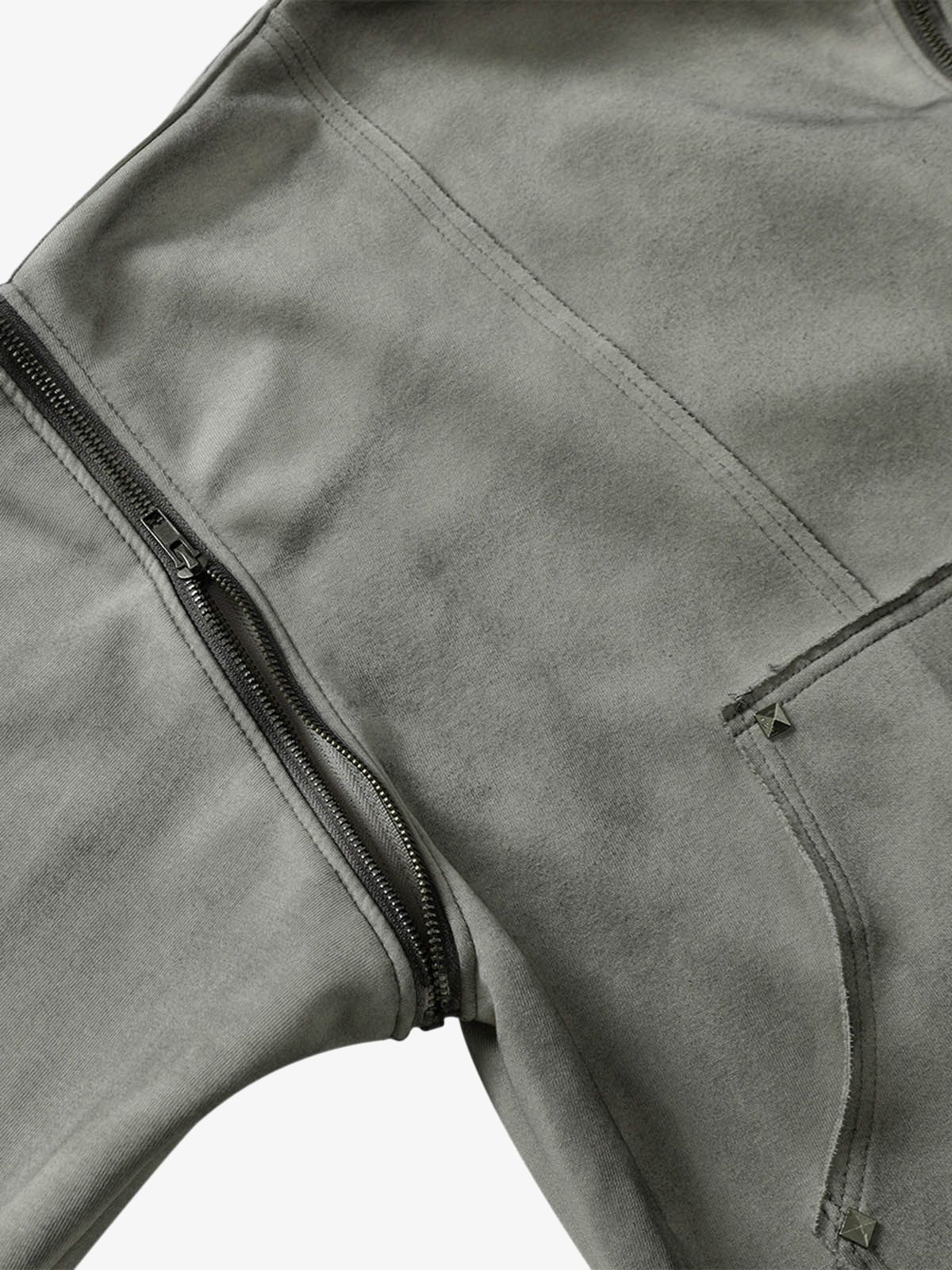 Street Washed Distressed Stitching Rivet Hooded Jacket - Image 10