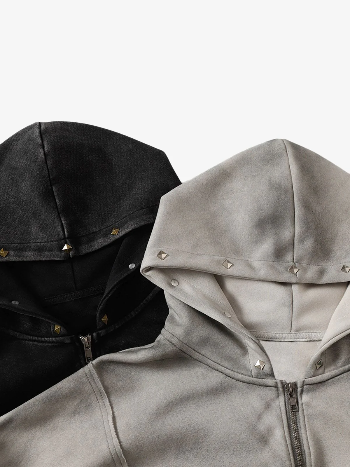 Street Washed Distressed Stitching Rivet Hooded Jacket - Image 13