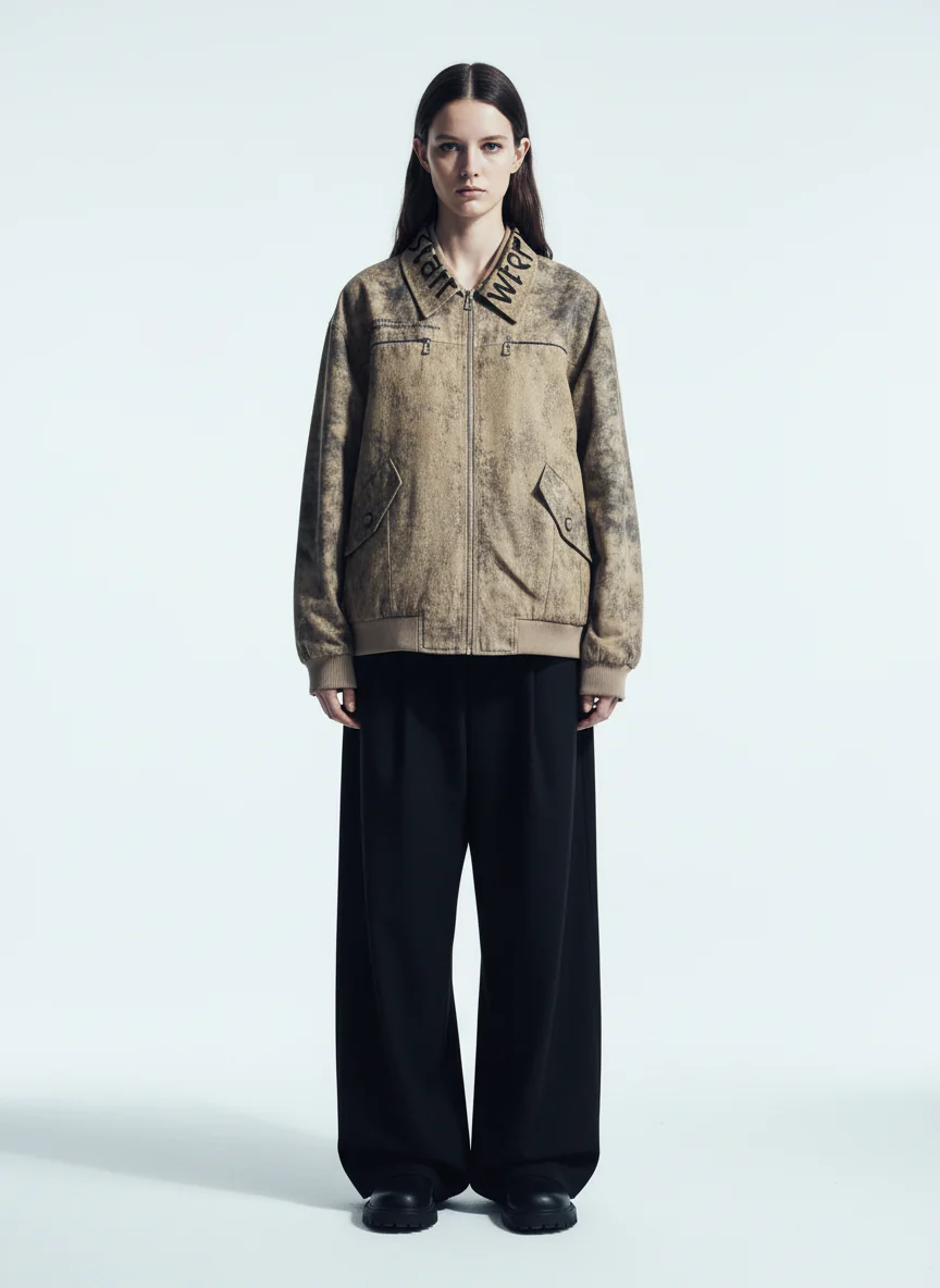 Distressed Double-layer Collar Workwear Jacket - Image 3