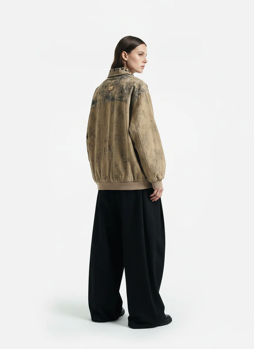 Distressed Double-layer Collar Workwear Jacket - Image 4