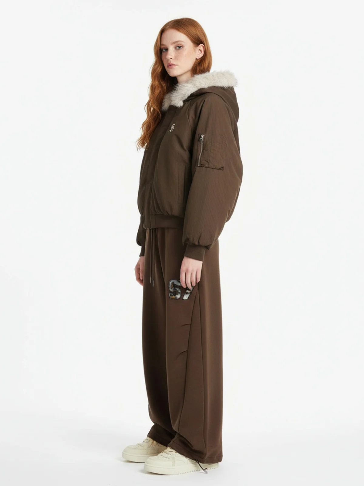 Retro Fur Hooded Fleece Bomber Jacket - 2478 - Image 7