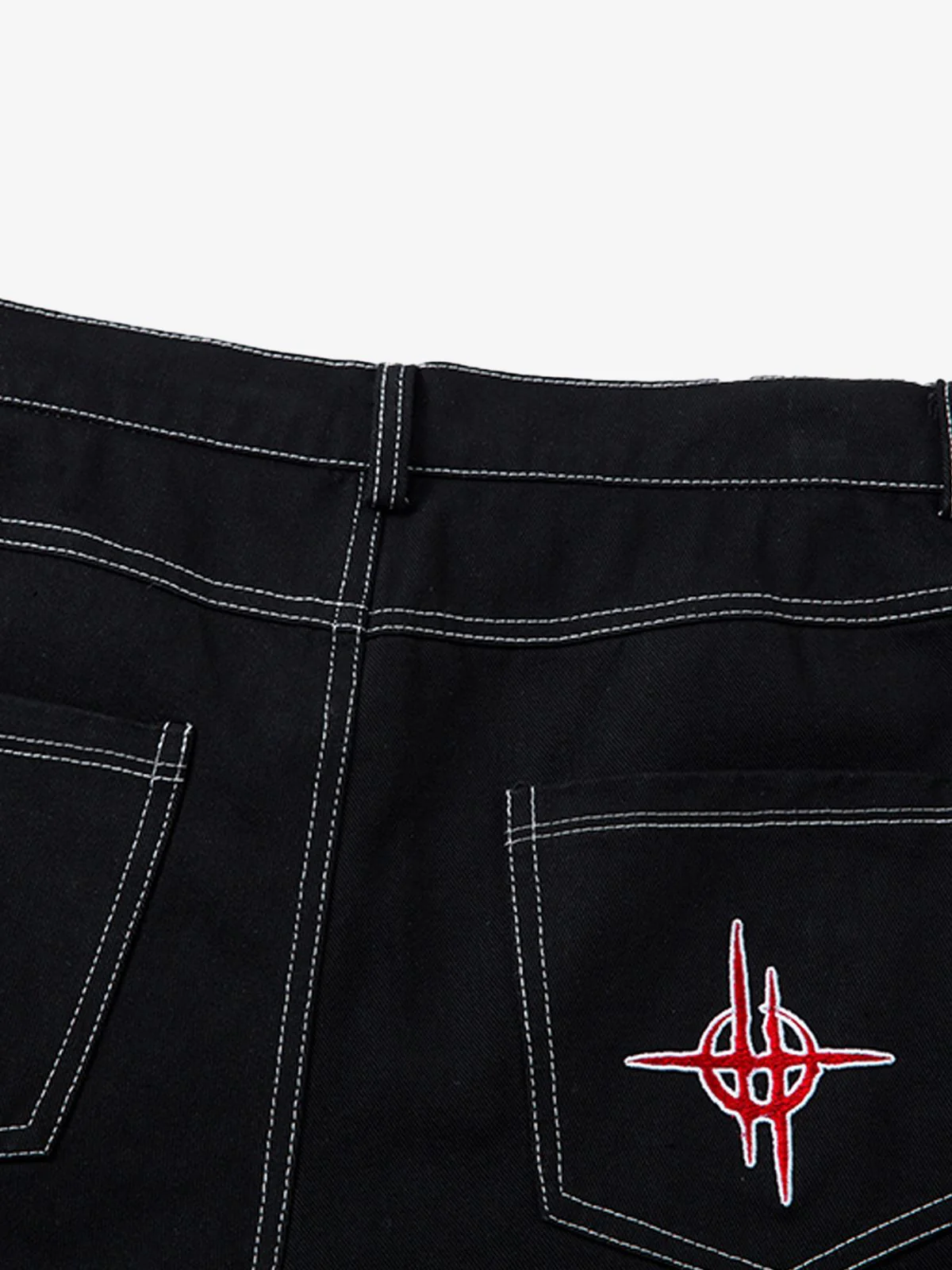 Contrast Flame Embroidered Baggy Jeans - 2364 - Image 11