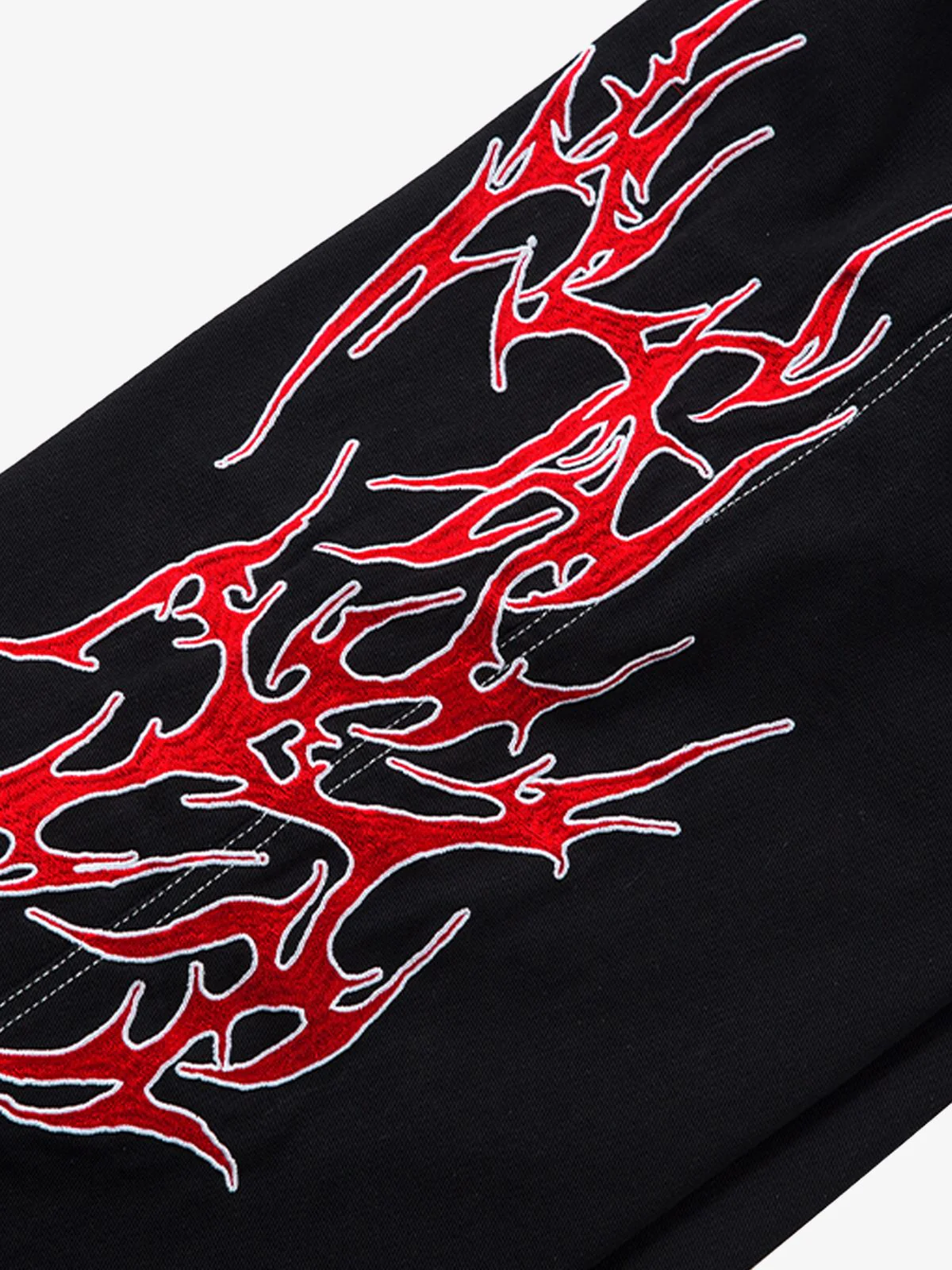 Contrast Flame Embroidered Baggy Jeans - 2364 - Image 12