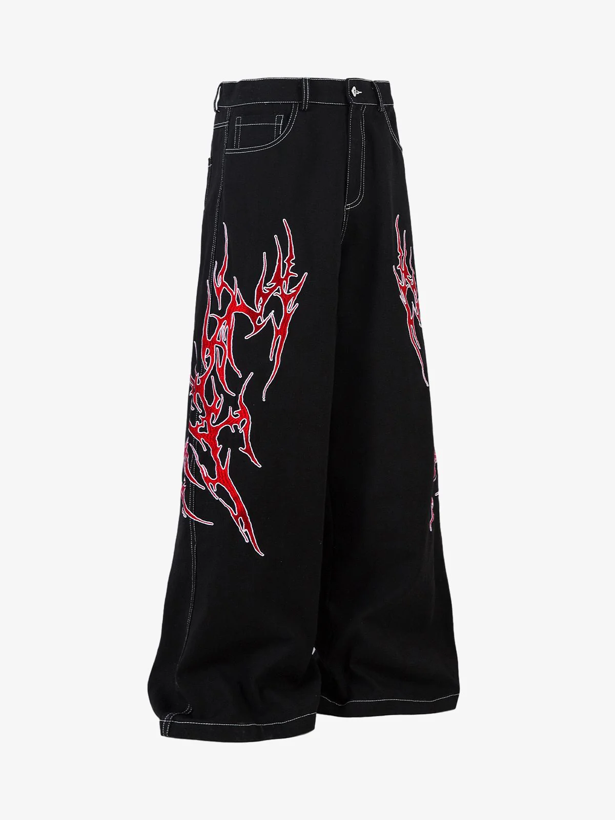 Contrast Flame Embroidered Baggy Jeans - 2364 - Image 9