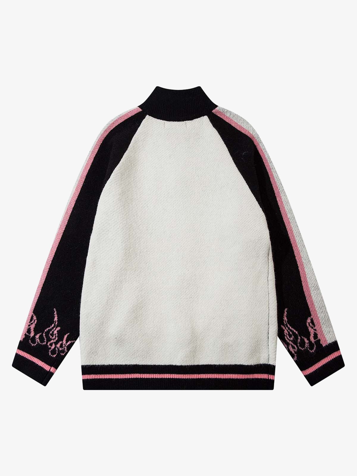 Thesupermade Contrast Color Jacquard Mock Neck Zipper Sweater - Image 4