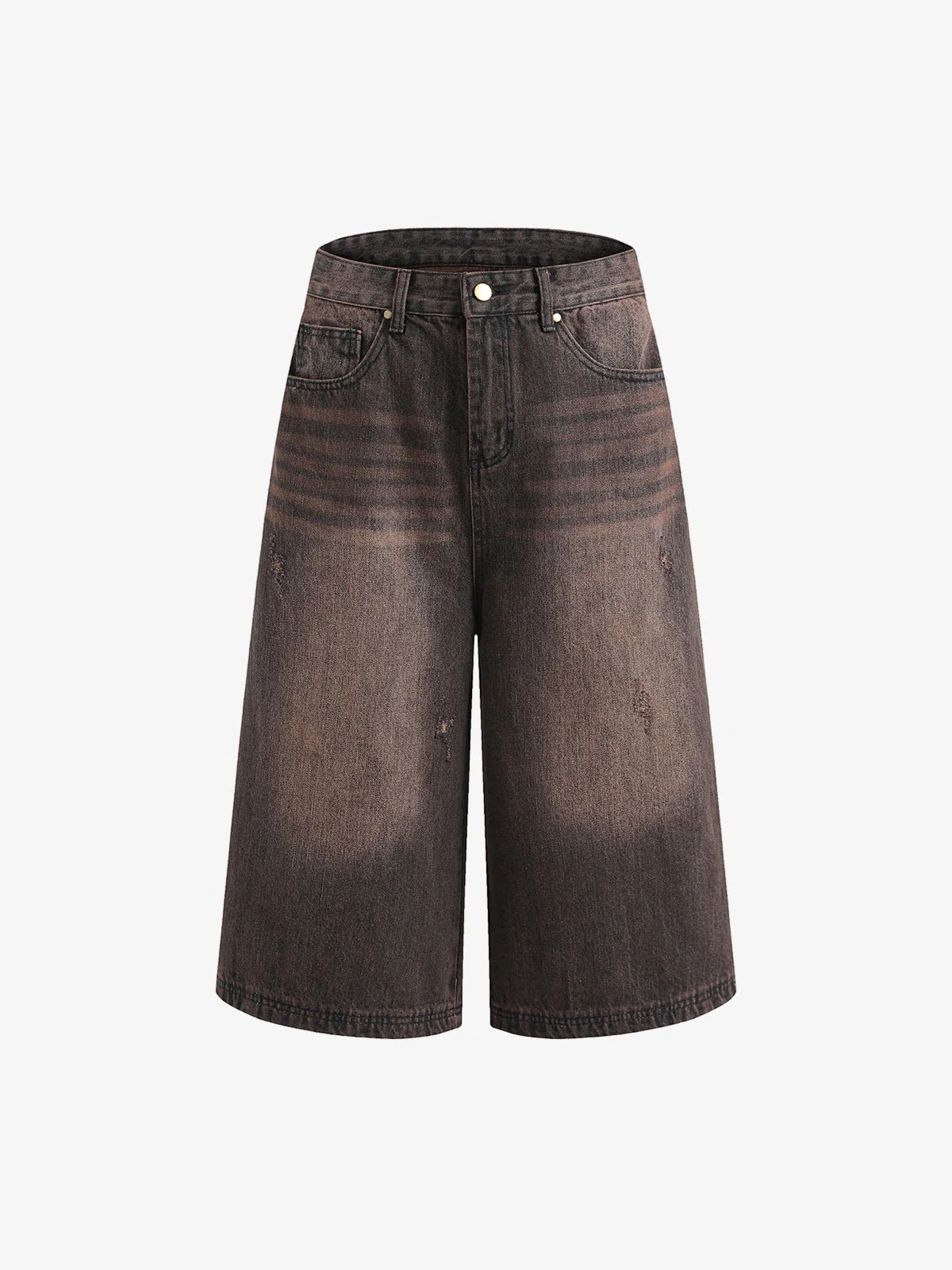 Distressed Washed Denim Cropped Jorts - 2399 - Image 6