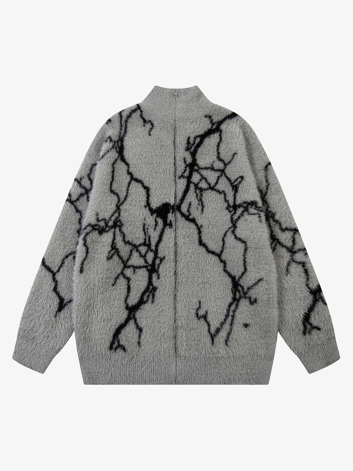 Thesupermade Lightning Graphic Imitation Mink Fur Zip Up Sweater - Image 3