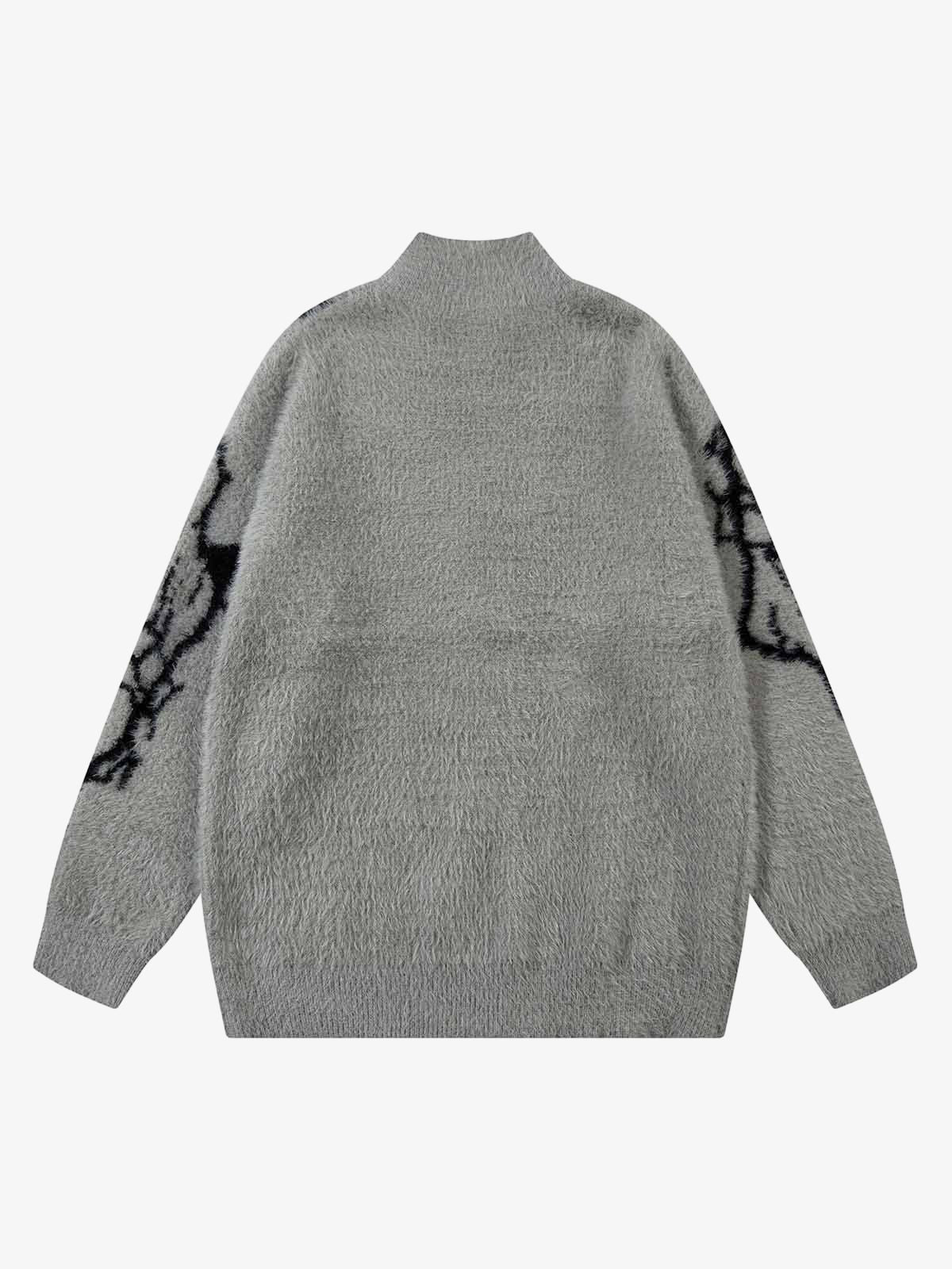 Thesupermade Lightning Graphic Imitation Mink Fur Zip Up Sweater - Image 4