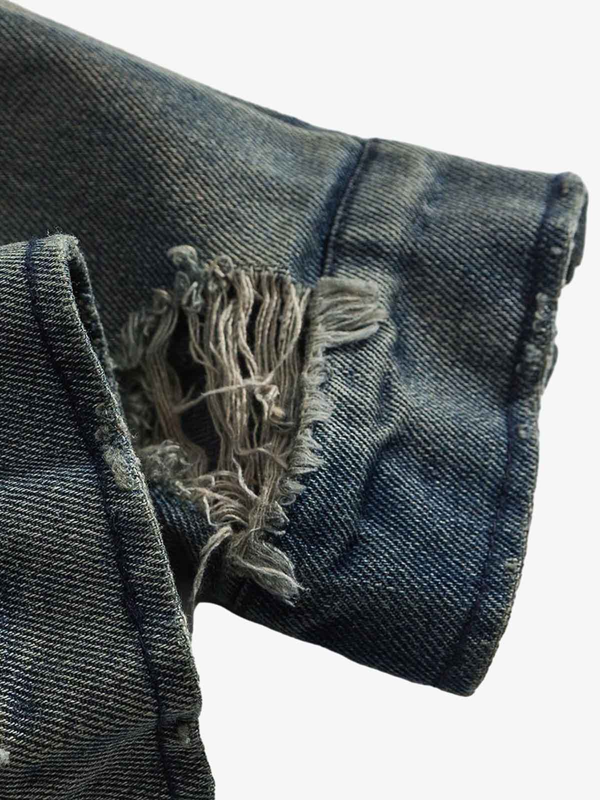 Thesupermade High Street Hip-hop Distressed Washed Denim Jacket - 2242 - Image 8