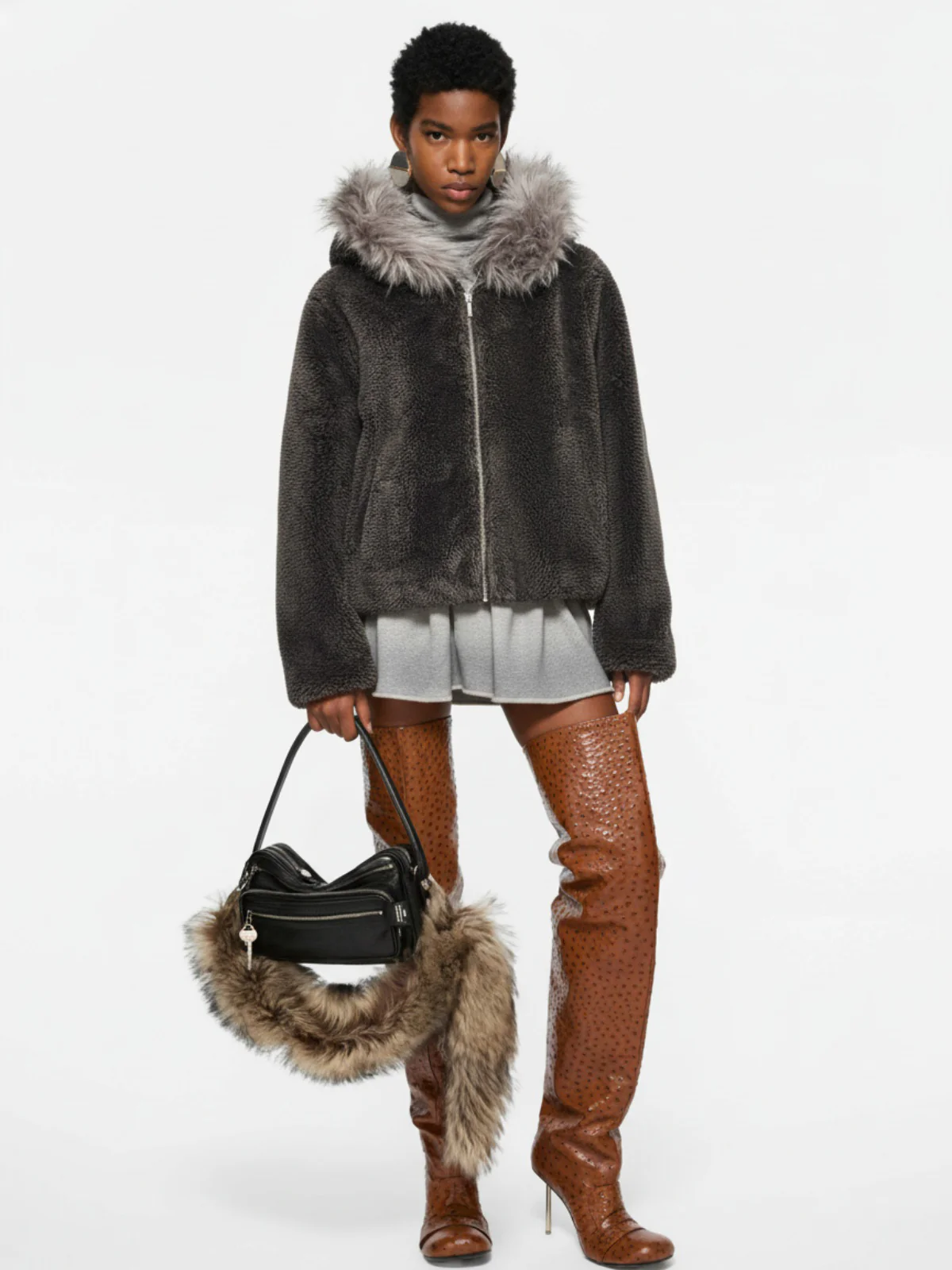 Thesupermade Fur Hooded Quilted Sherpa Jacket - 2304 - Image 3