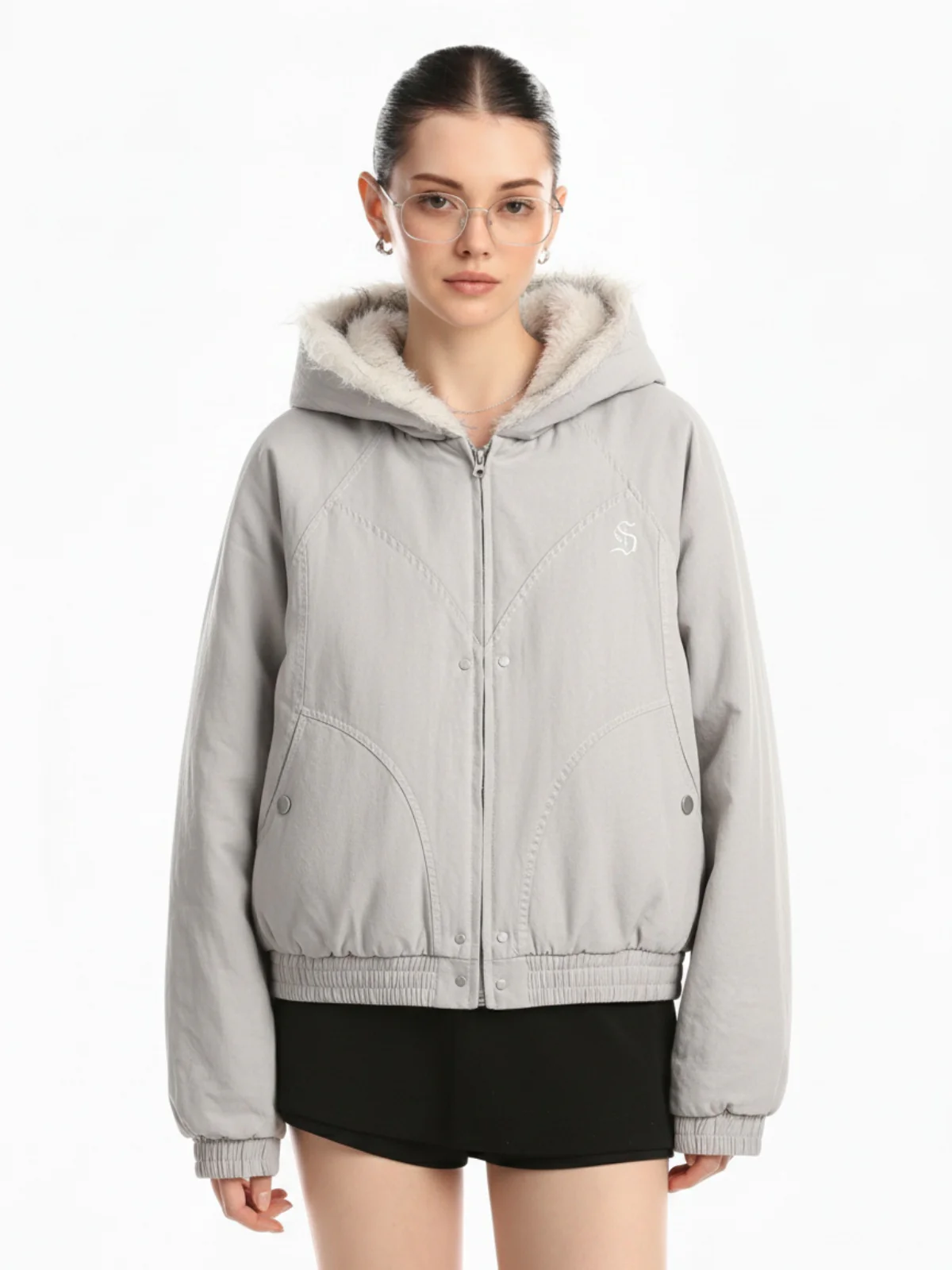 Spliced Fur Hooded Quilted Jacket - 2285